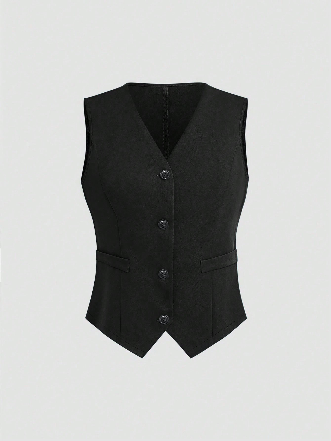 Y2K Black Button-Front Fitted Vest