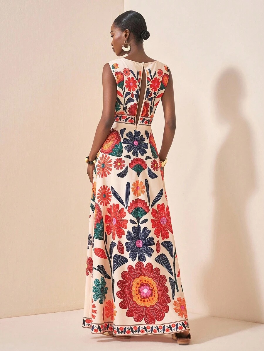 2026 Spring New Colorful Mexican Floral Embroidered Maxi Dress - Sleeveless Formal Party Gown