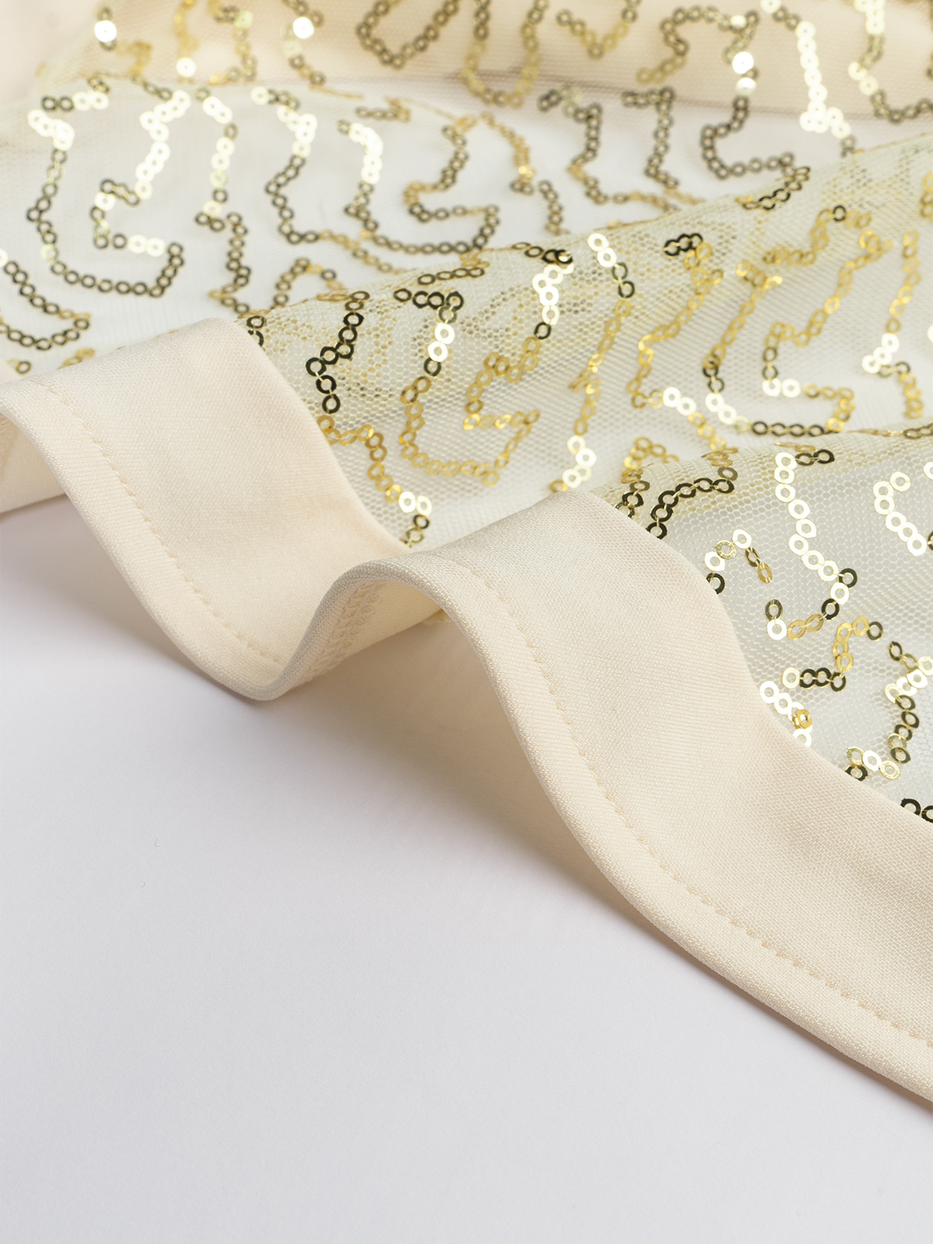 Woman's Beige Sequin Cape-Overlay Long Sleeve Bodycon Midi Dress