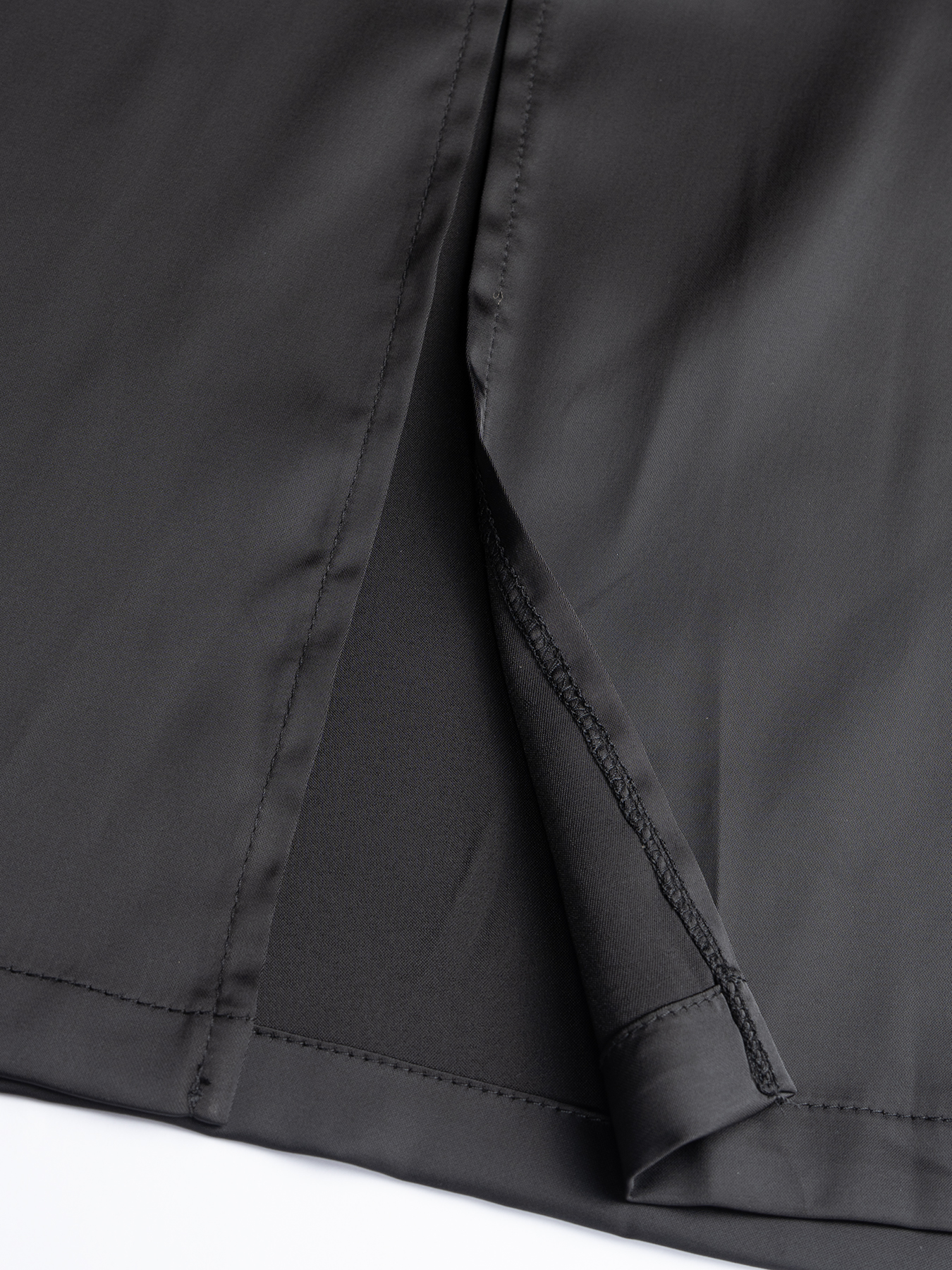 Women's Black Satin Midi Skirt with Ruched Detail and Back Slit