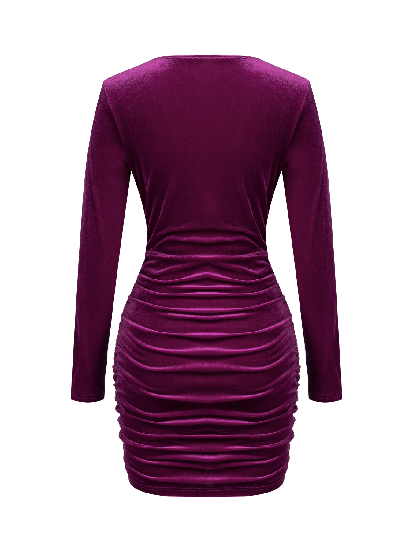 Woman's Velvet Deep V Long Sleeve Ruched Mini Dress