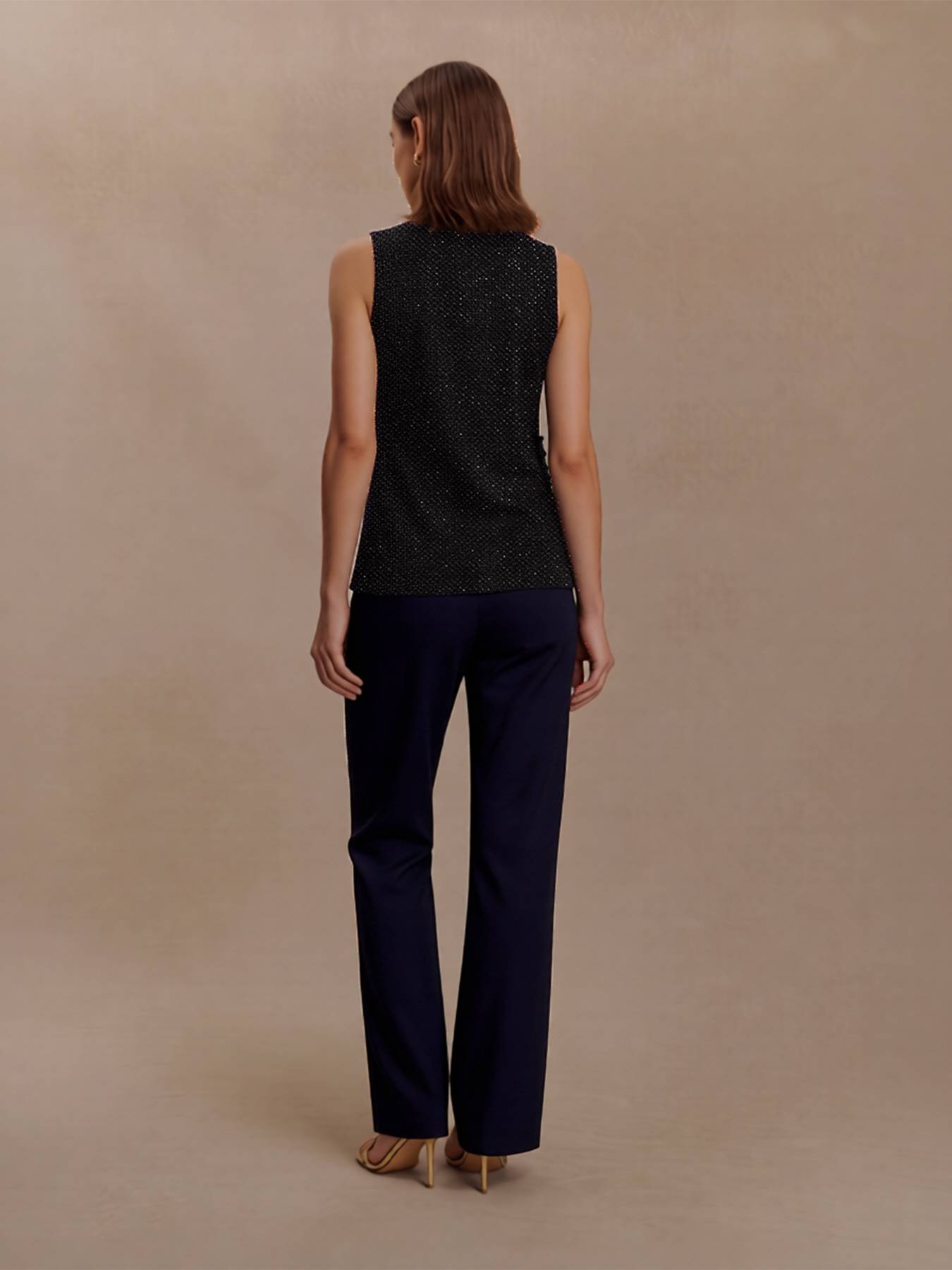 2026 Spring Summer Contemporary Crochet Cami - Metallic-Look Openwork Scoop Neck Essential Top