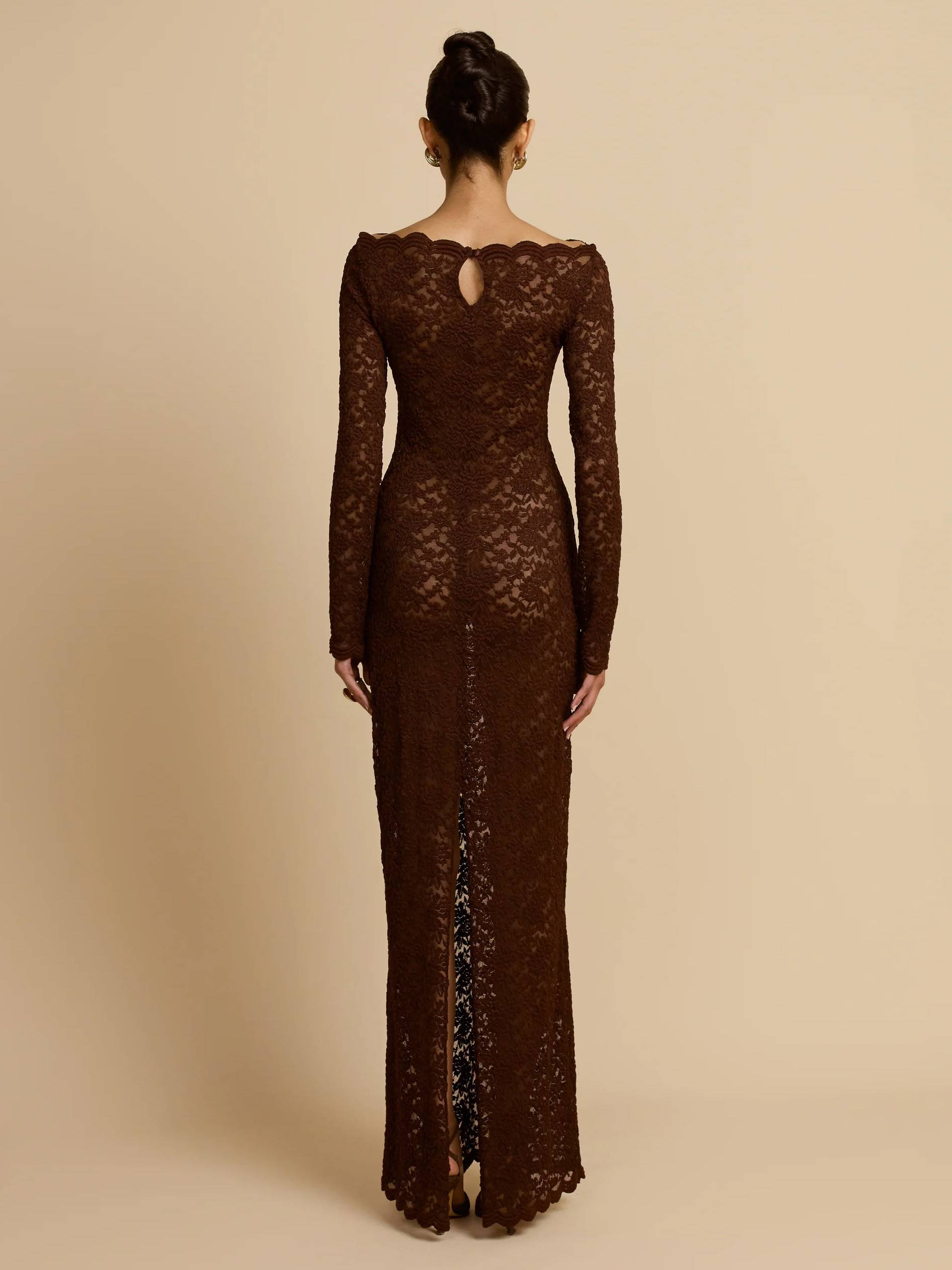 Sheer Floral Lace Bodycon Maxi Dress