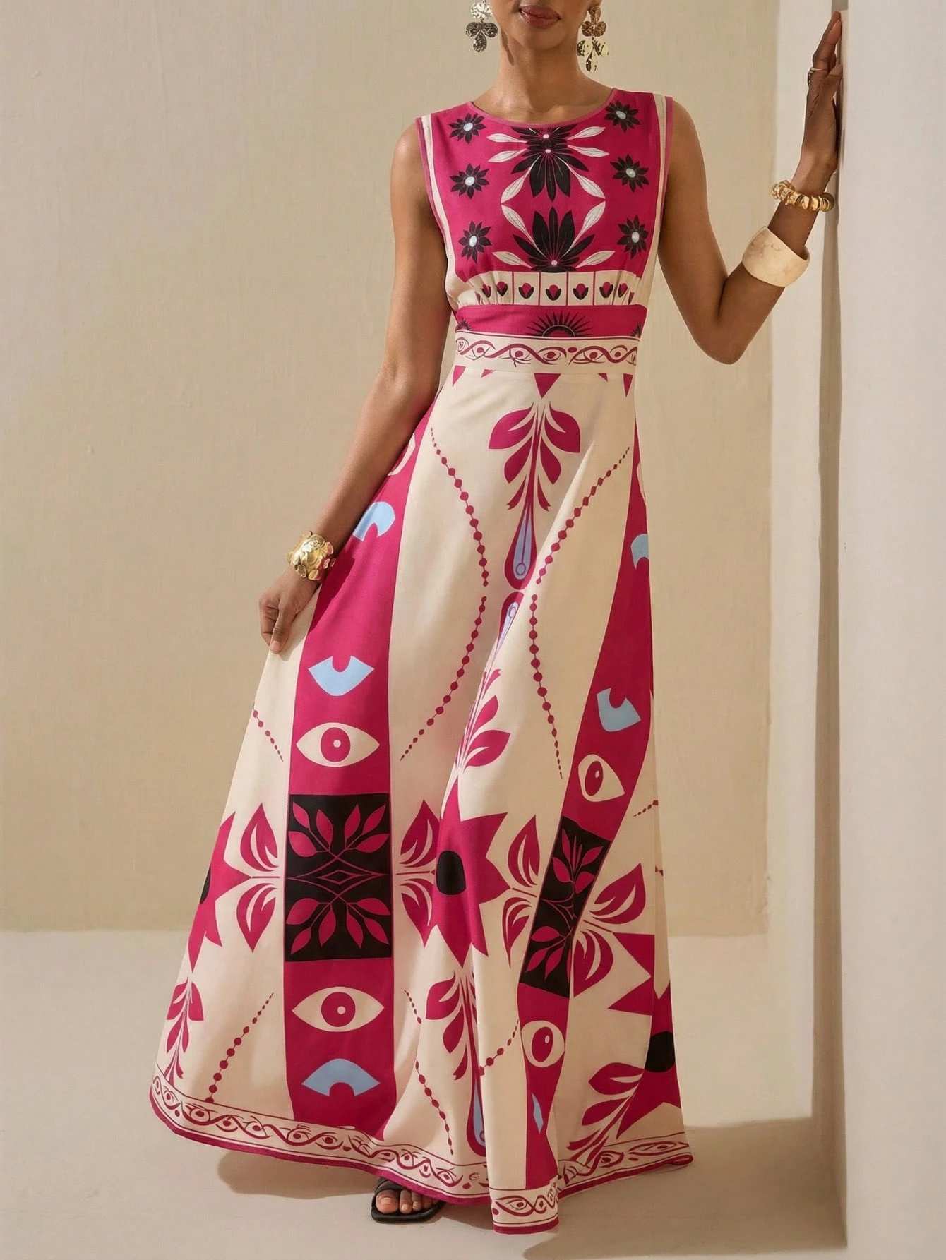 2026 Spring New Sleeveless Art Print Maxi Dress