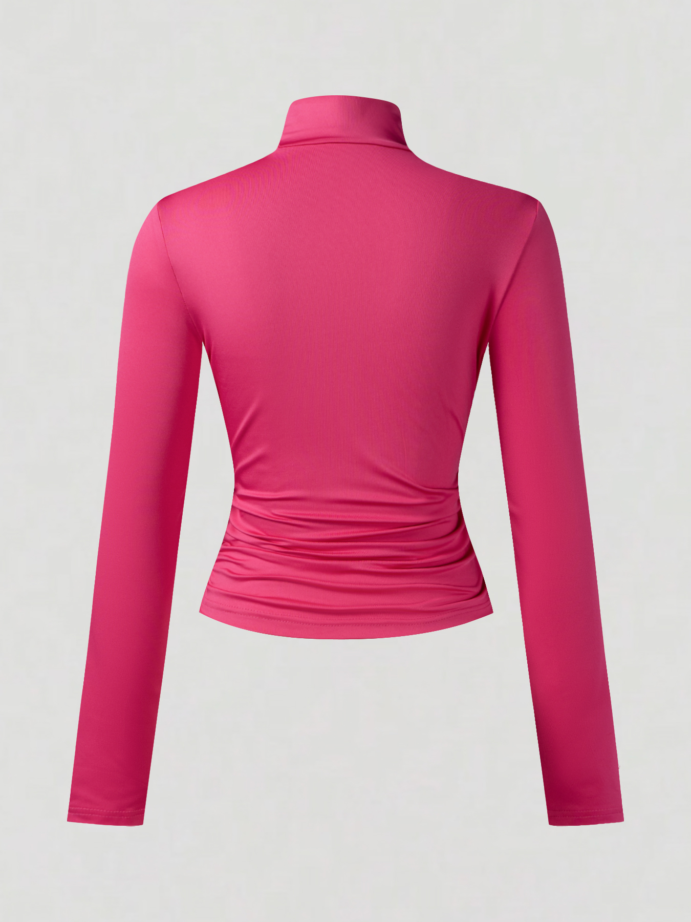 Women's Pink Turtleneck Long Sleeve Ruched Crop Top