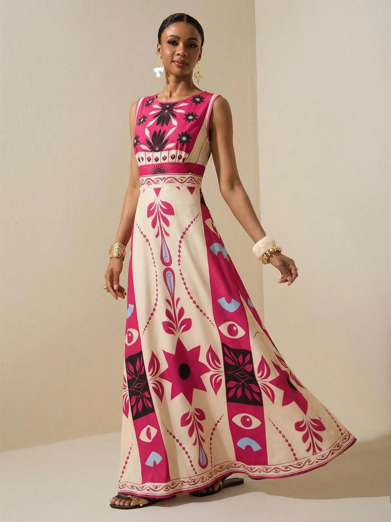 2026 Spring New Sleeveless Art Print Maxi Dress
