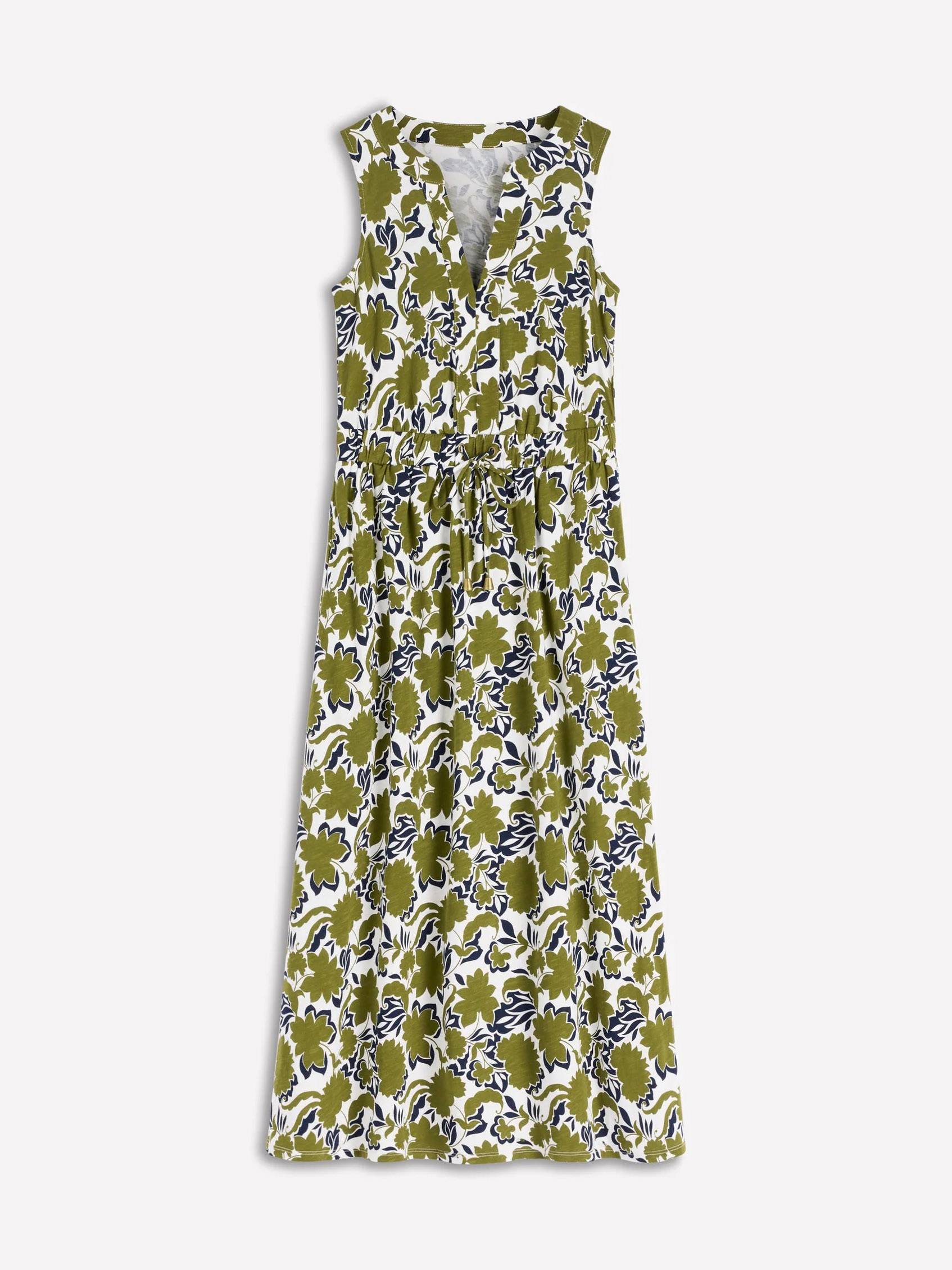 Sleeveless V Neck Tie Waist Pocket Floral Print Maxi Dress