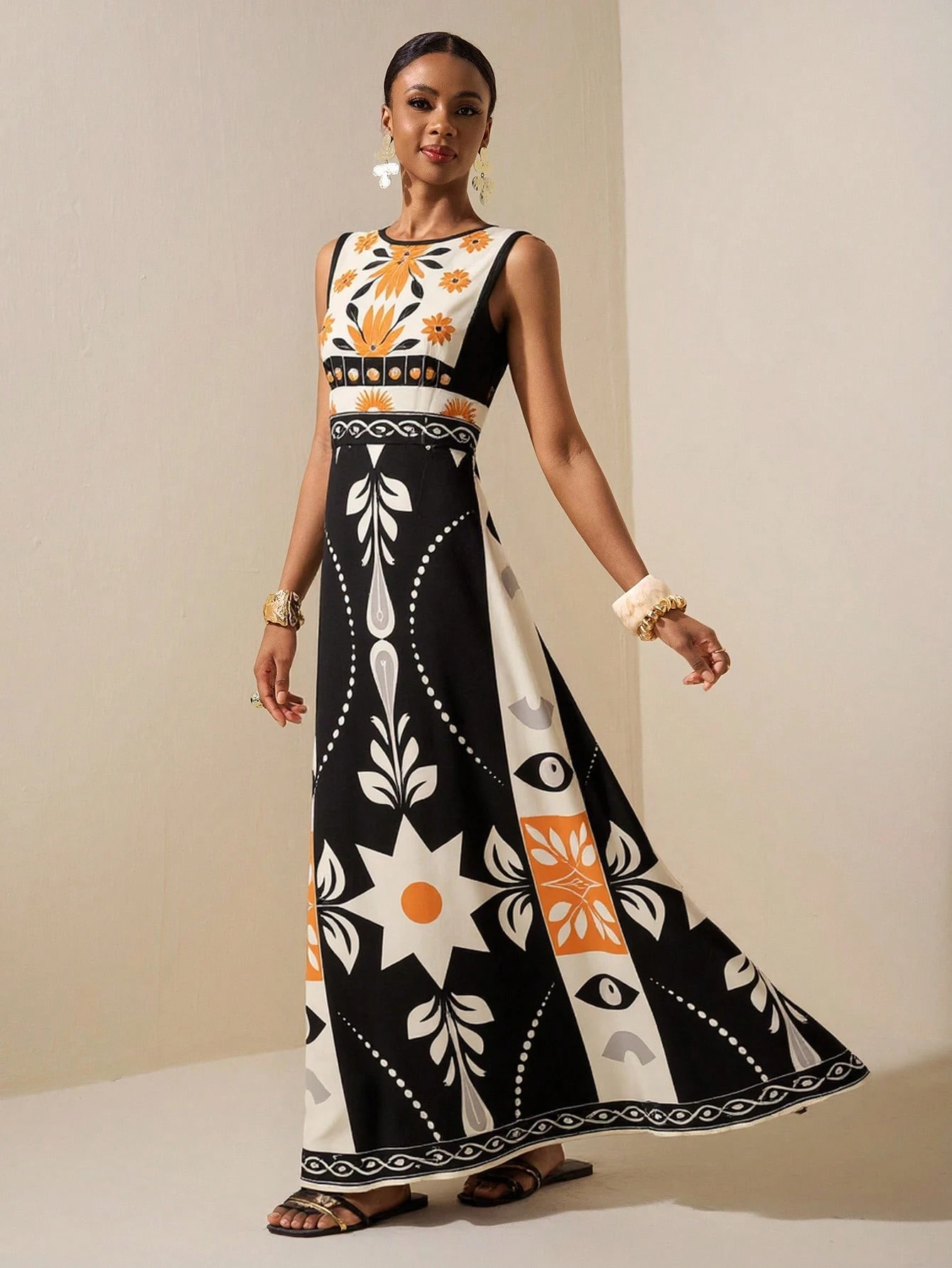 2026 Spring New Sleeveless Art Print Maxi Dress
