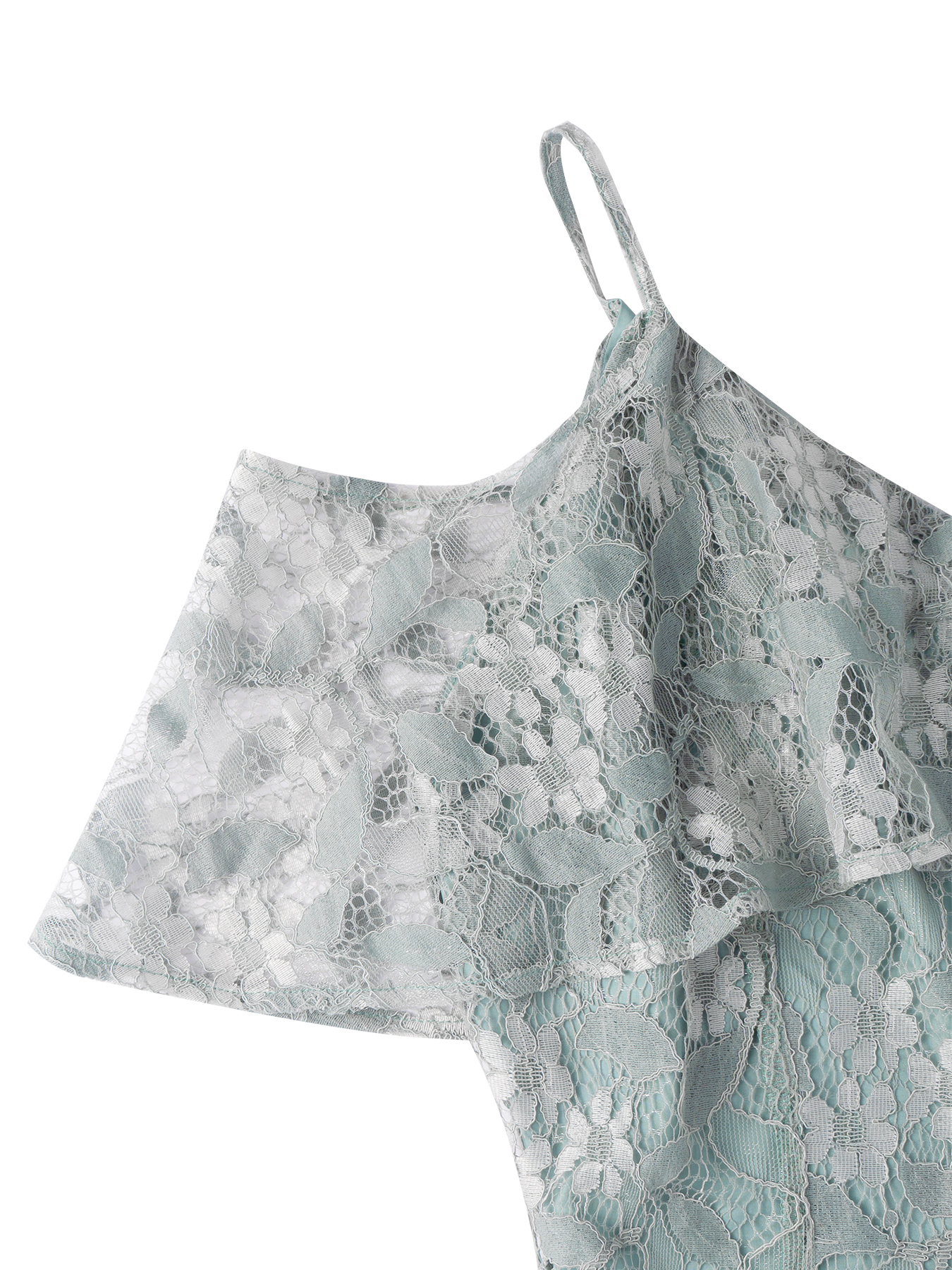 Women's Mint Green Lace Cold-Shoulder Spaghetti Strap Midi Dress