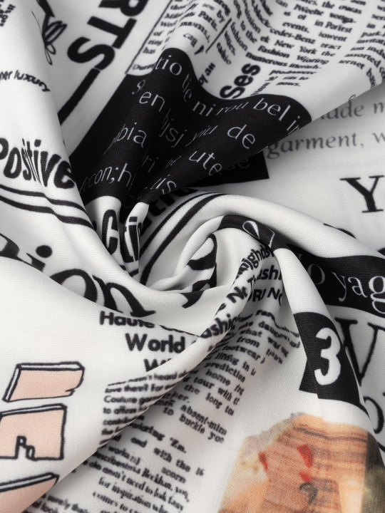 Woman's Newspaper Print Drawstring Wide-Leg Pants : Loose Casual Vacation Pants