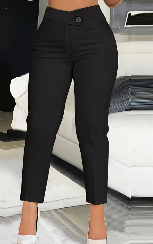 Women's Black High - Waisted Button Detail Cropped Trousers