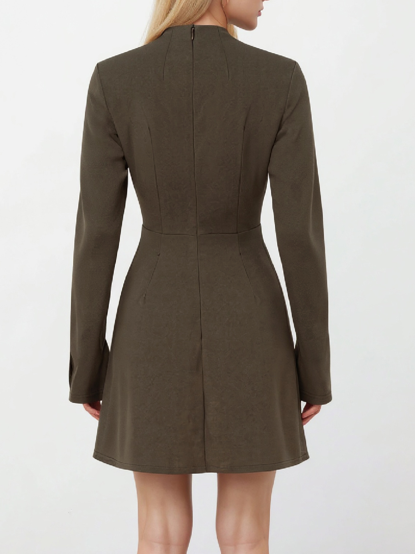 Women's Olive Green Mock Neck Long Sleeve Bodycon Mini Dress with Pockets