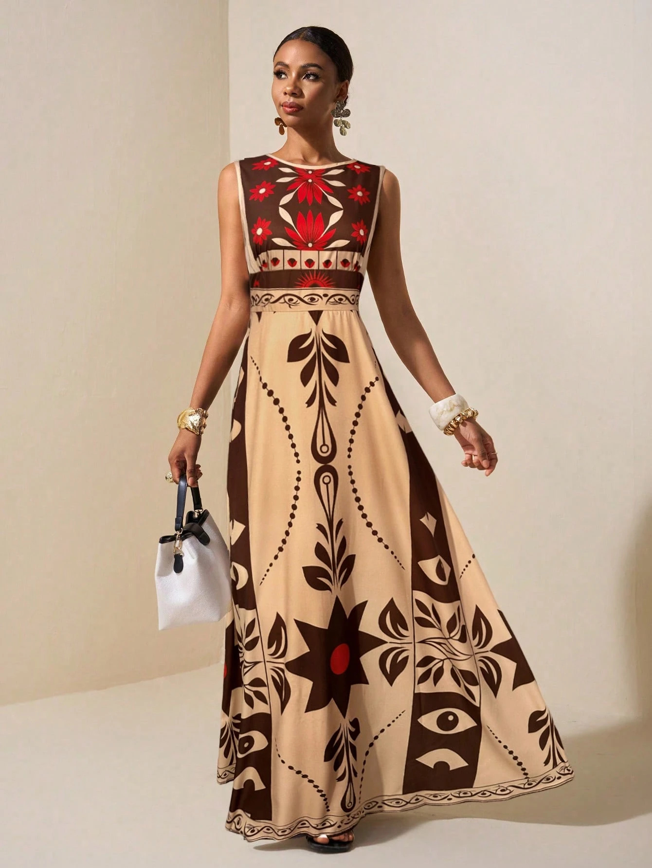 2026 Spring New Sleeveless Art Print Maxi Dress