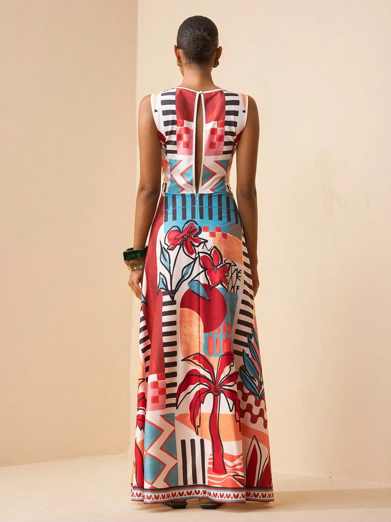 2026 Spring New Sleeveless Art Print Maxi Dress