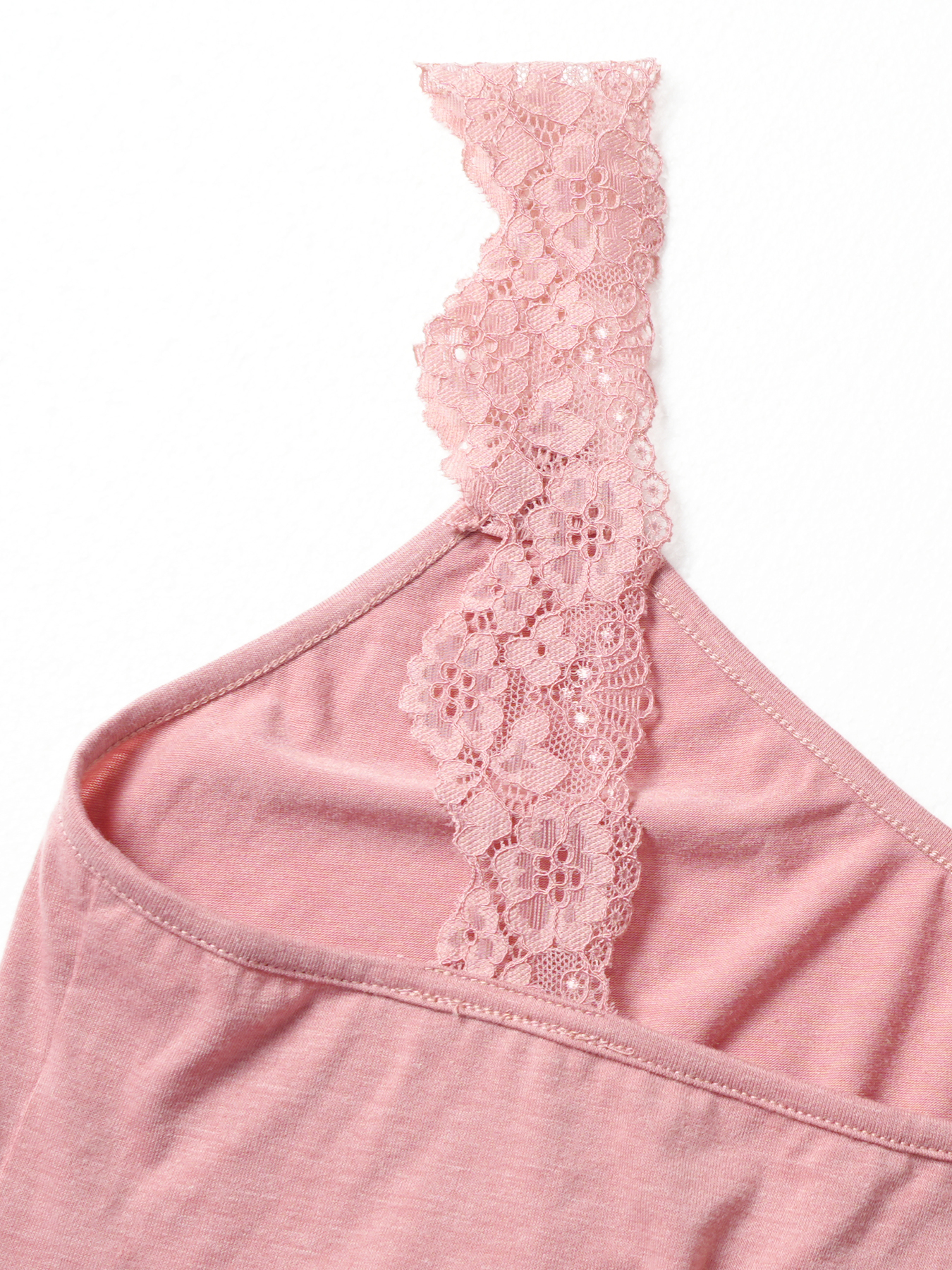 Women's Pink Lace Trim V-Neck Sleeveless Nightdress