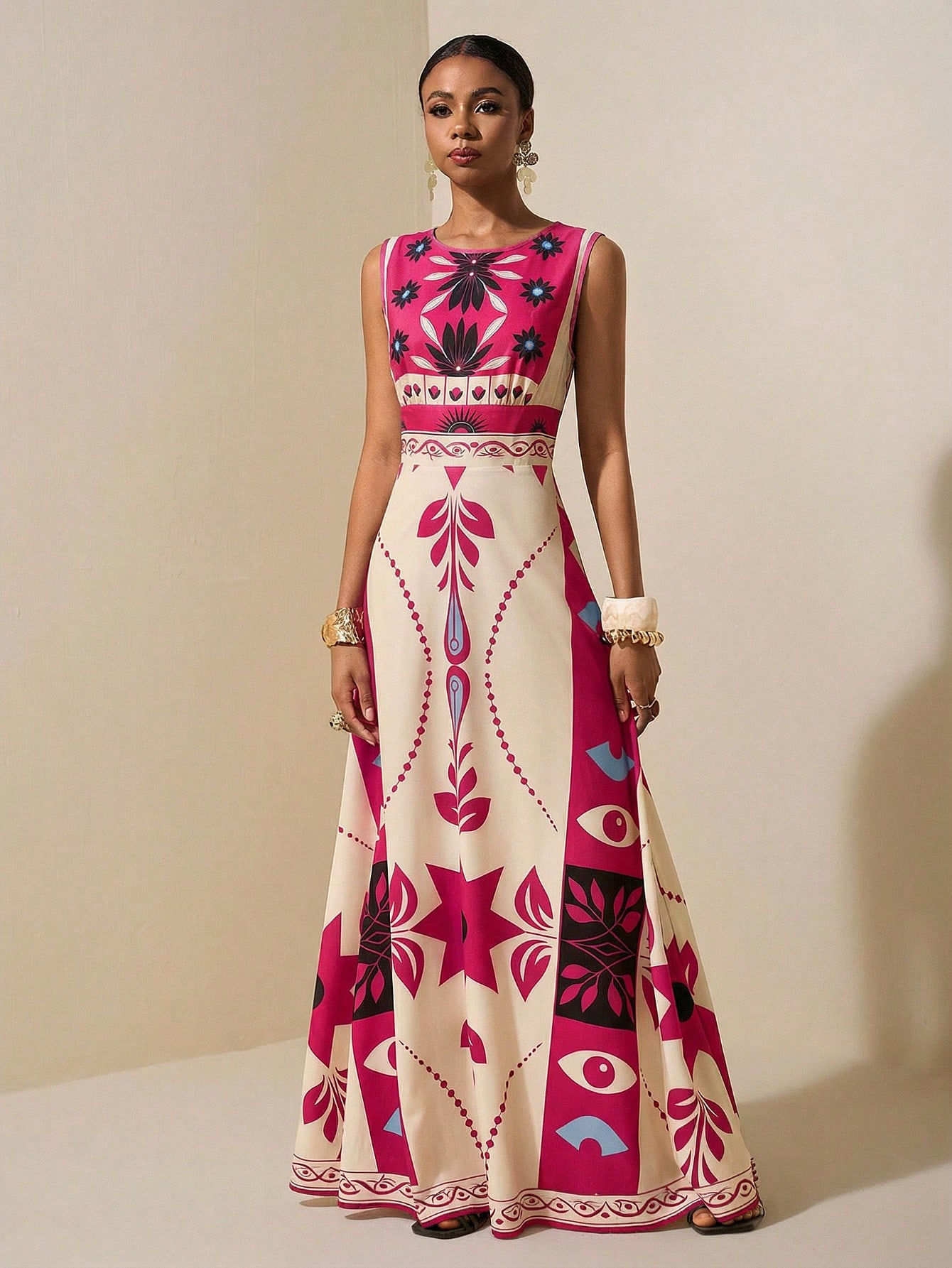 2026 Spring New Sleeveless Art Print Maxi Dress