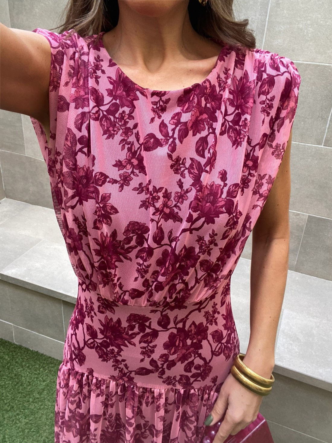 Floral Print Mesh Sleeveless Maxi Dress