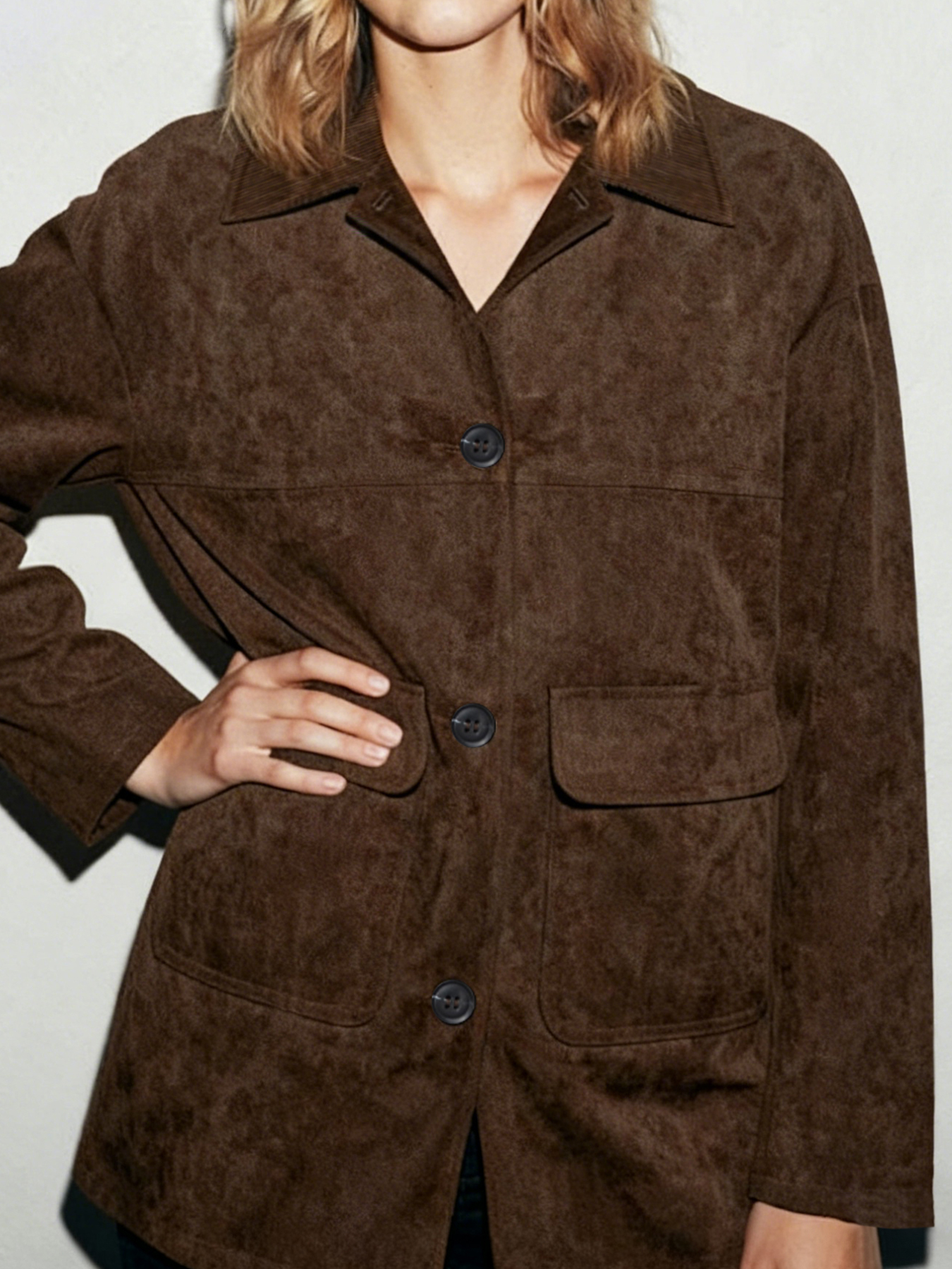 2026 Spring/Summer New Style Retro Lapel Single-breasted Suede Texture Casual Jacket