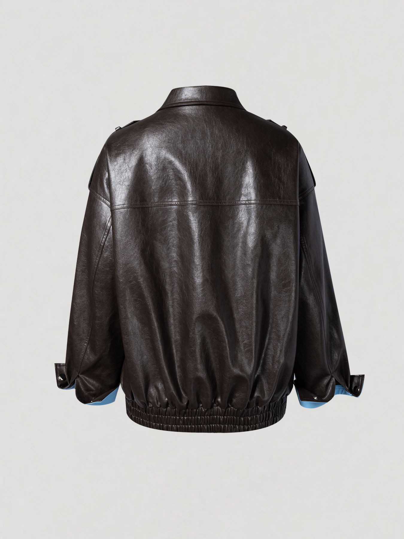 2026 Minimalist Color-Blocking Oversized Vegan Leather Jacket for Commute & Casual