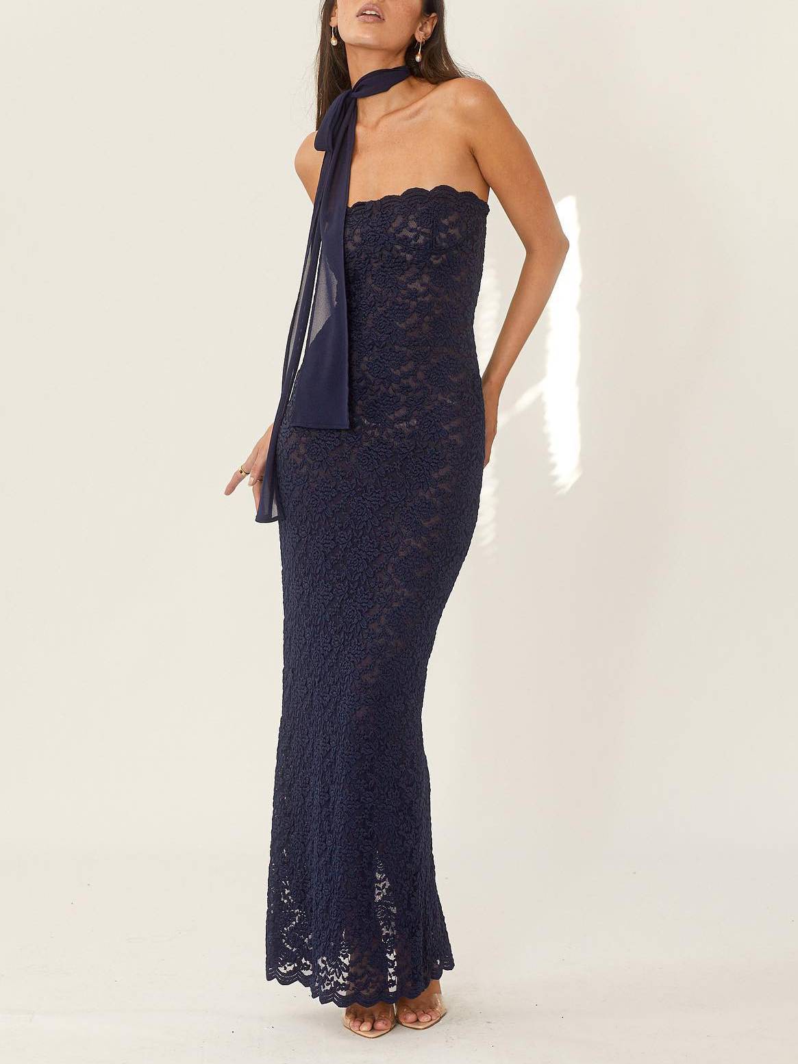 Strapless Lace Mermaid Maxi Dress
