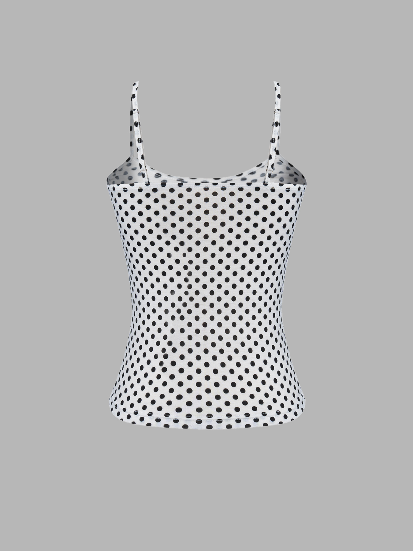 Women's White Spaghetti Strap Top with Black Polka Dot Print