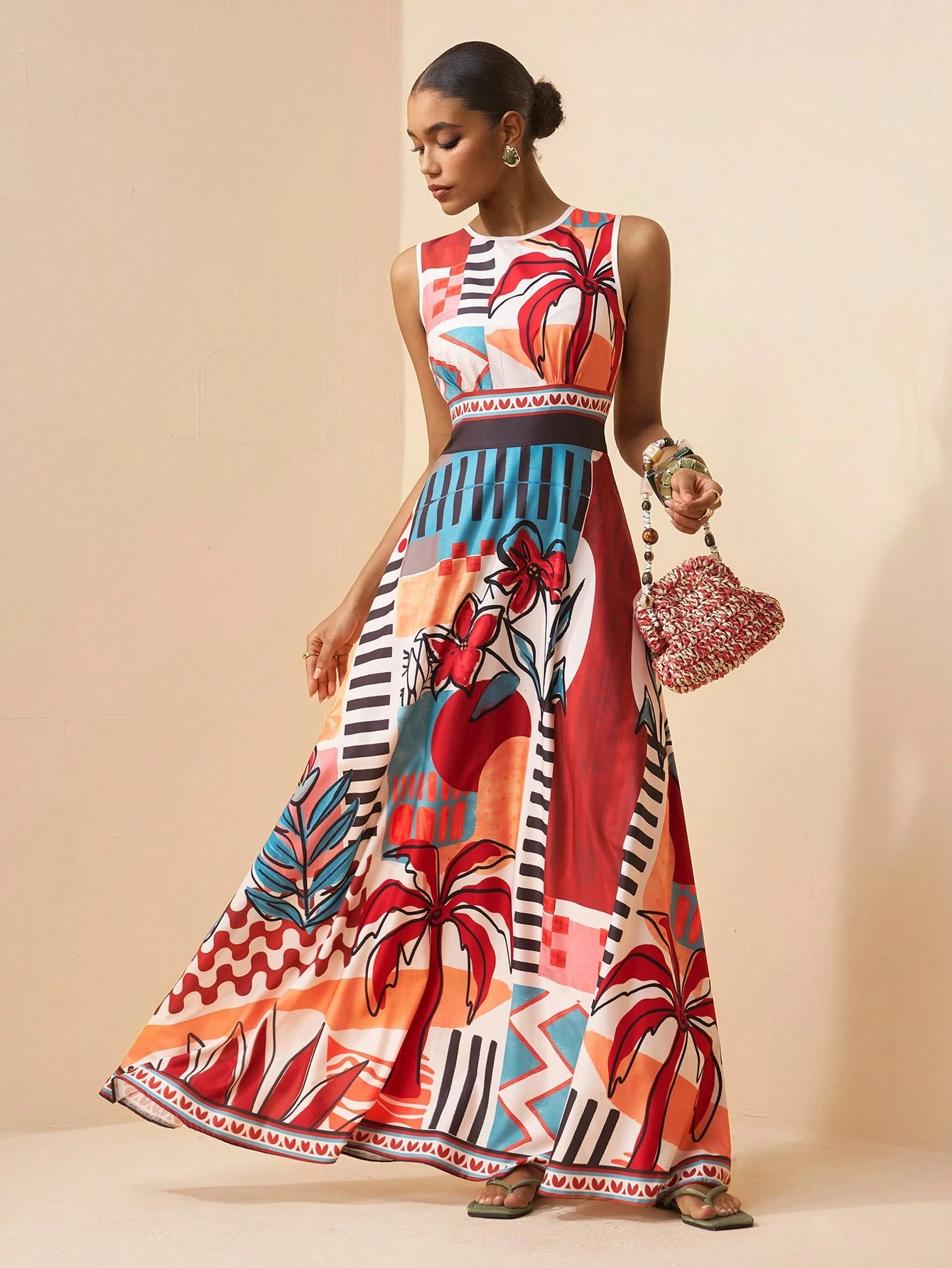 2026 Spring New Sleeveless Art Print Maxi Dress