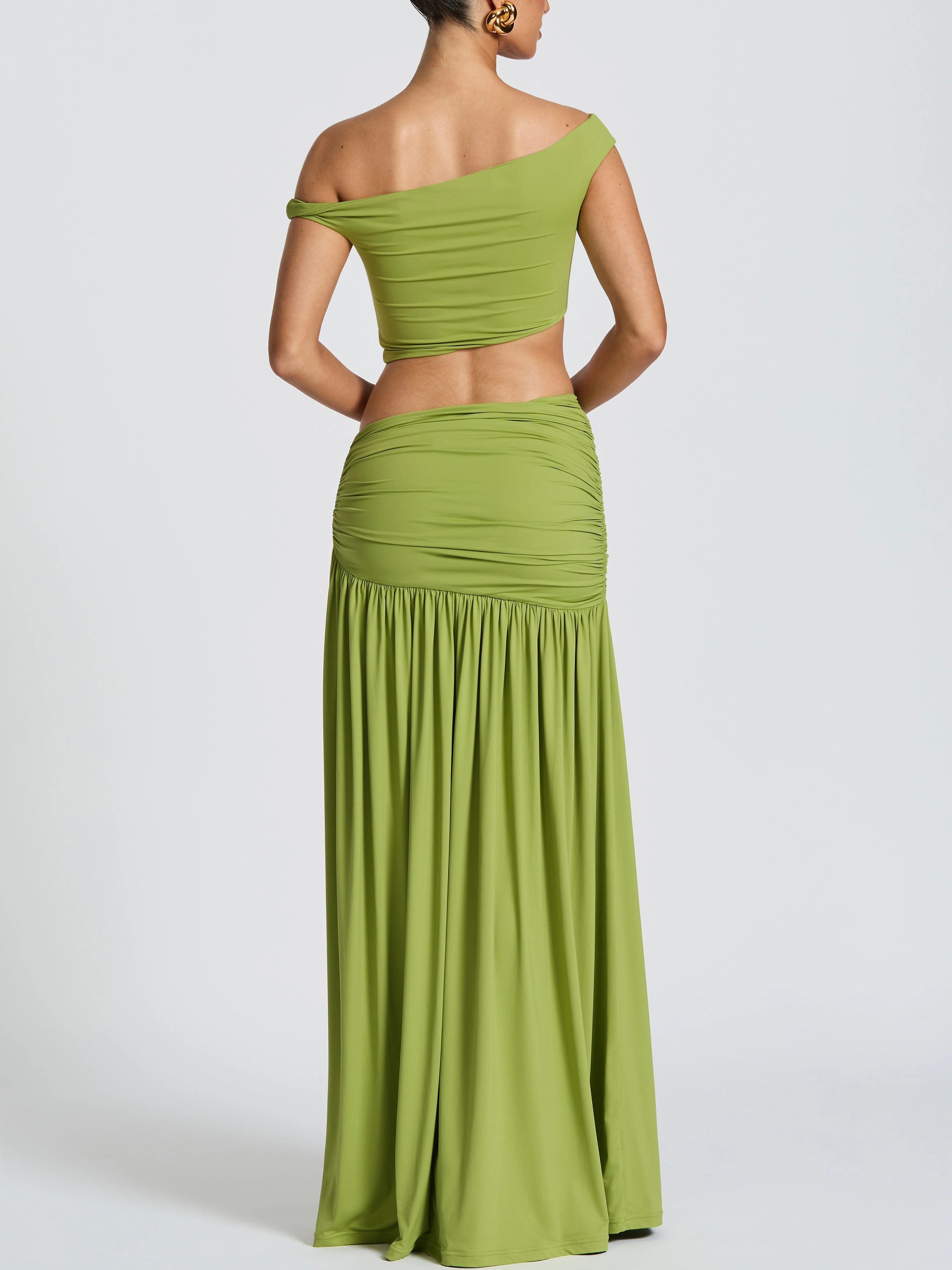 Boho Off-the-Shoulder Crop Top & Maxi Skirt Two Piece Set