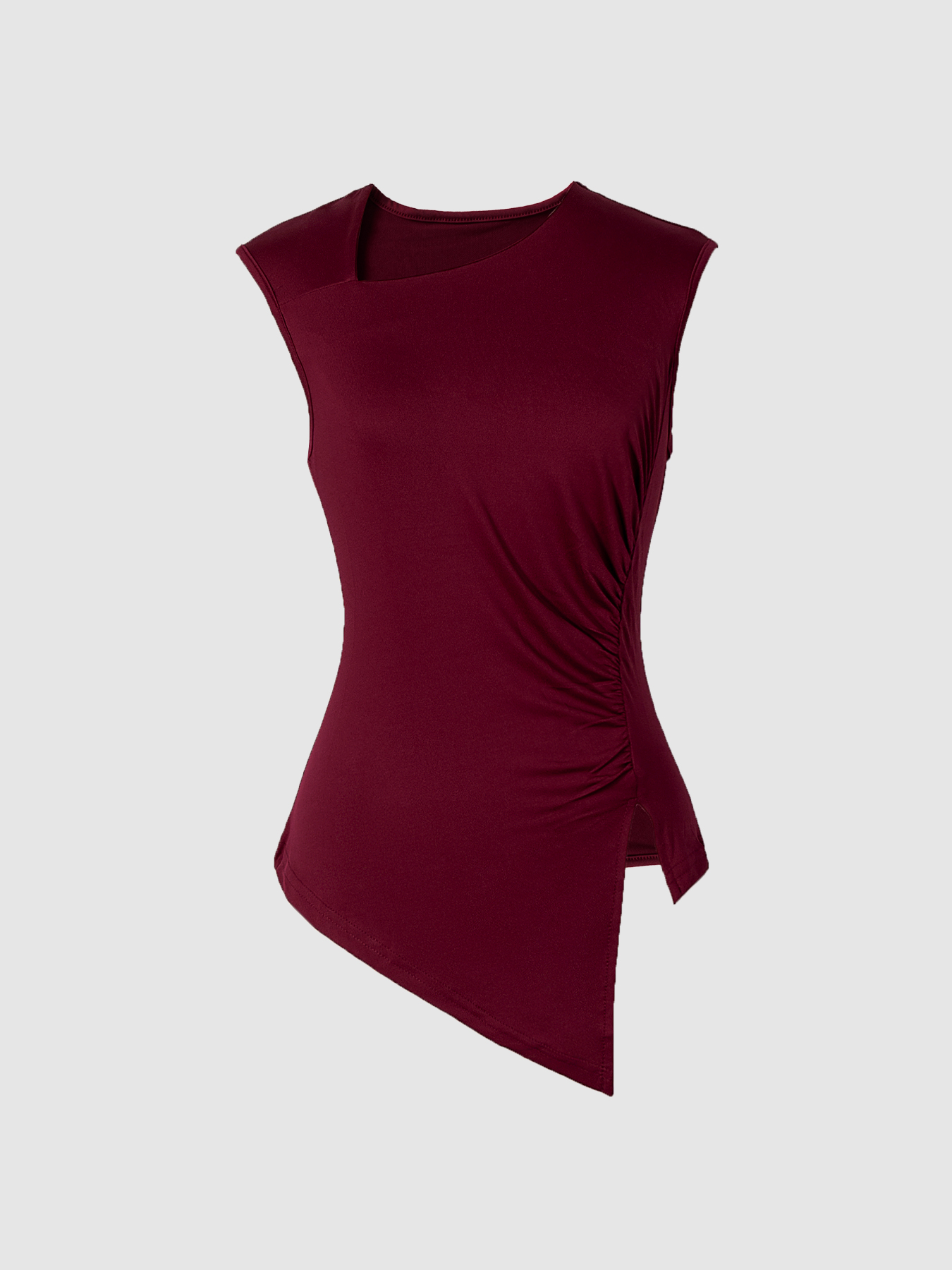 Women's Burgundy Asymmetric Cutout Sleeveless Top