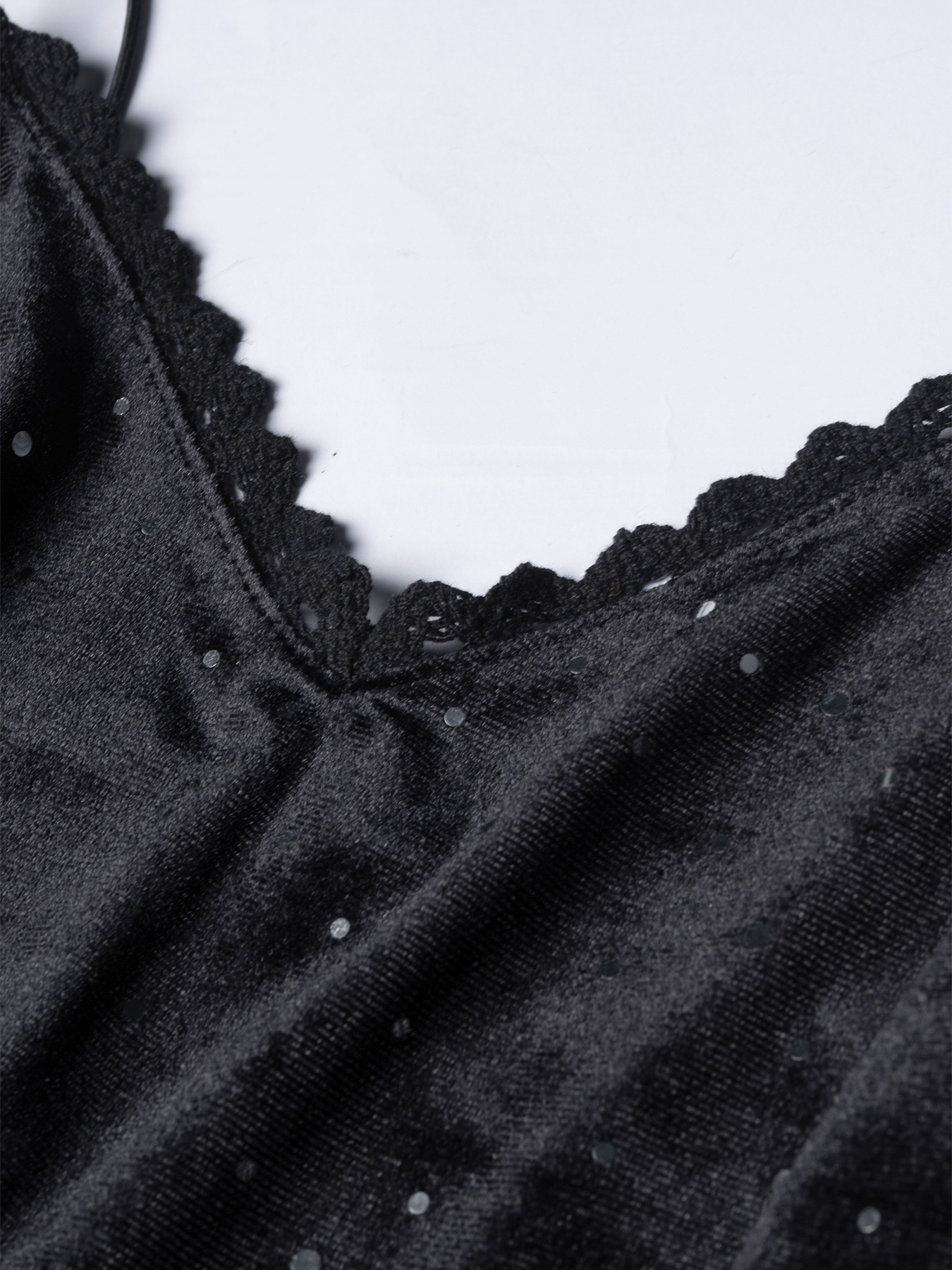 Black sequined velvet strappy dress Women‘s lace stitching body wrap short skirt