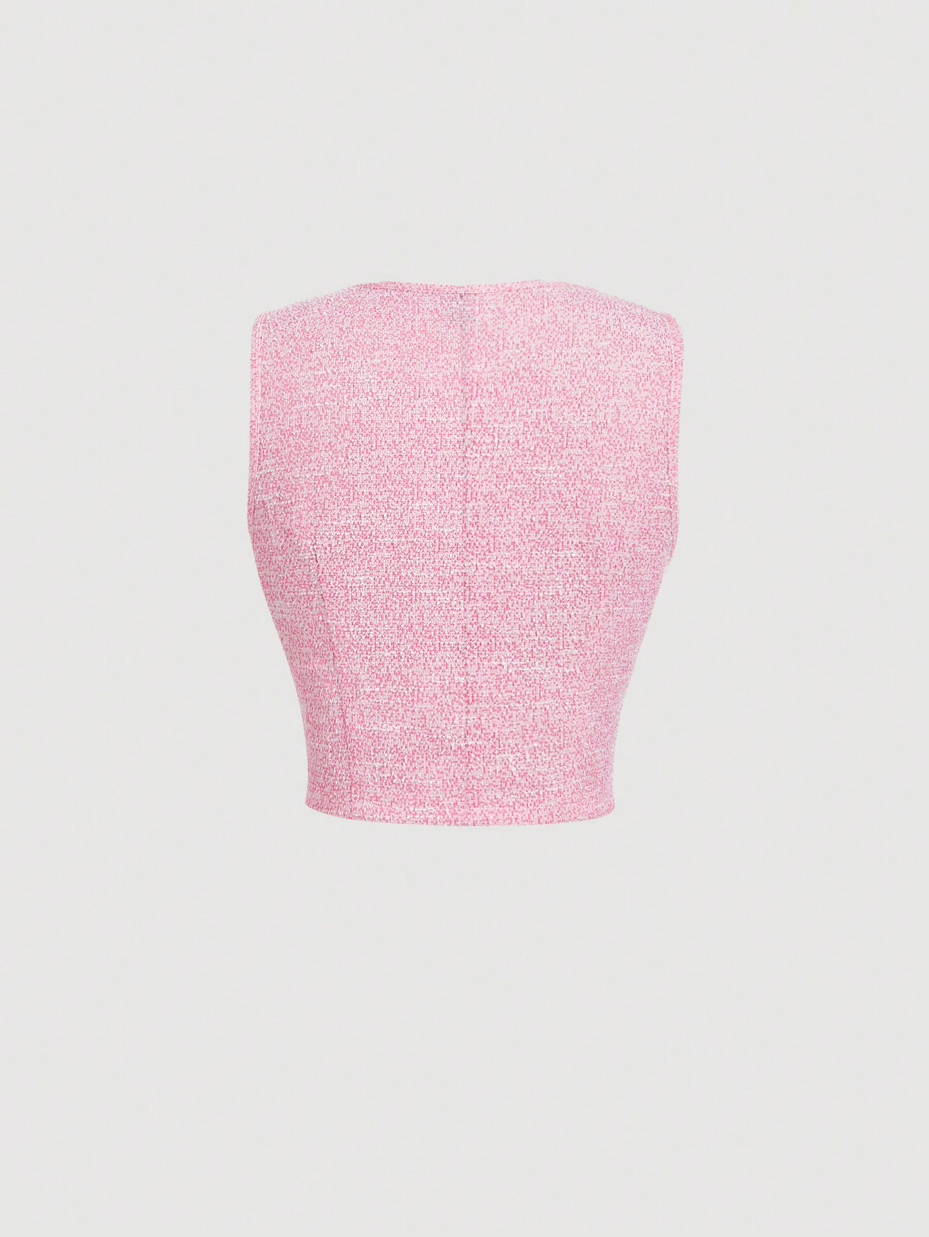 Women's Pink Tweed Button-Front Vest and Wide Leg Pants Set