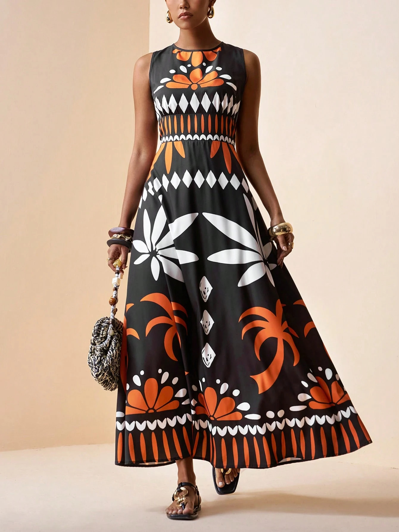 2026 Spring New Sleeveless Art Print Maxi Dress