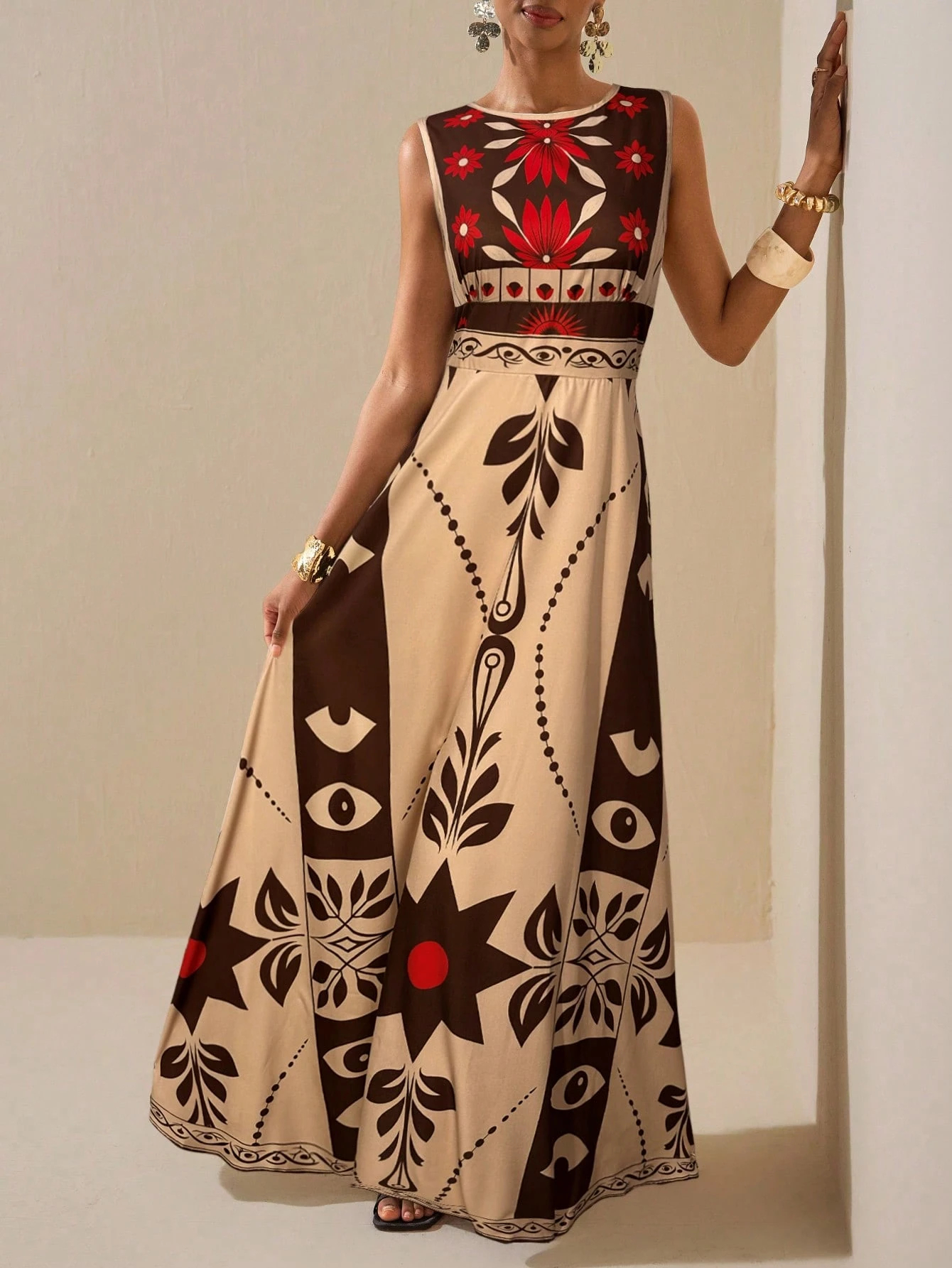 2026 Spring New Sleeveless Art Print Maxi Dress