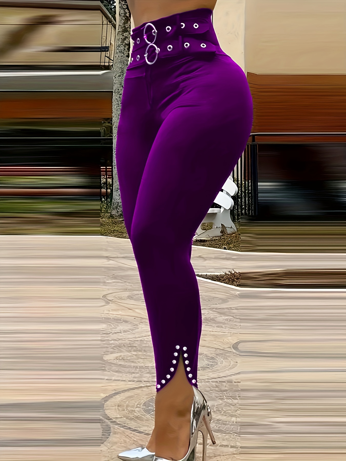 Women's Edgy Buckle-Accented Pearl Hem Cropped Trousers