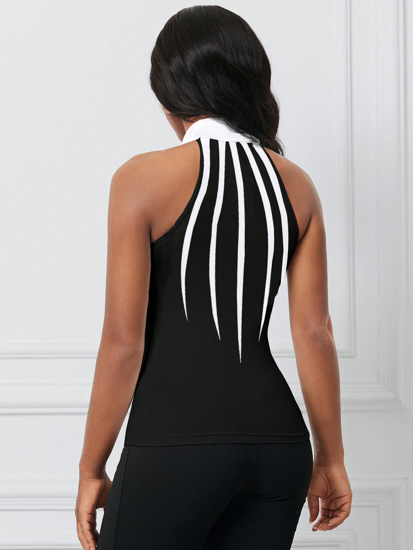 Halter Top with White Contrast Striped Detail