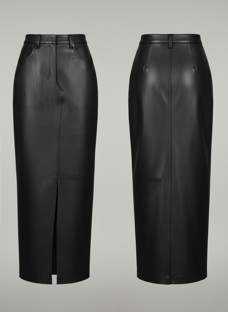 2026 Spring/Summer New Arrival: Sexy, Stylish, and Commuter-Friendly Asymmetrical Leather Midi Skirt with a Large Side Slit-Aetheryn