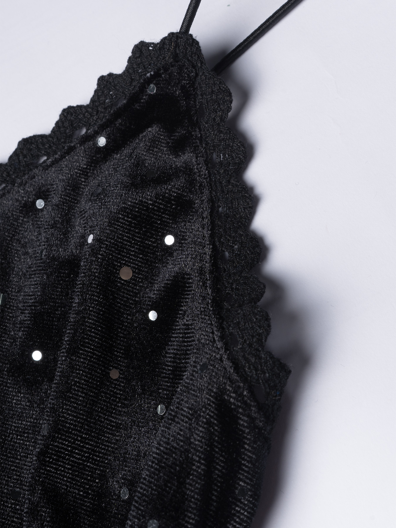 Black sequined velvet strappy dress Women‘s lace stitching body wrap short skirt