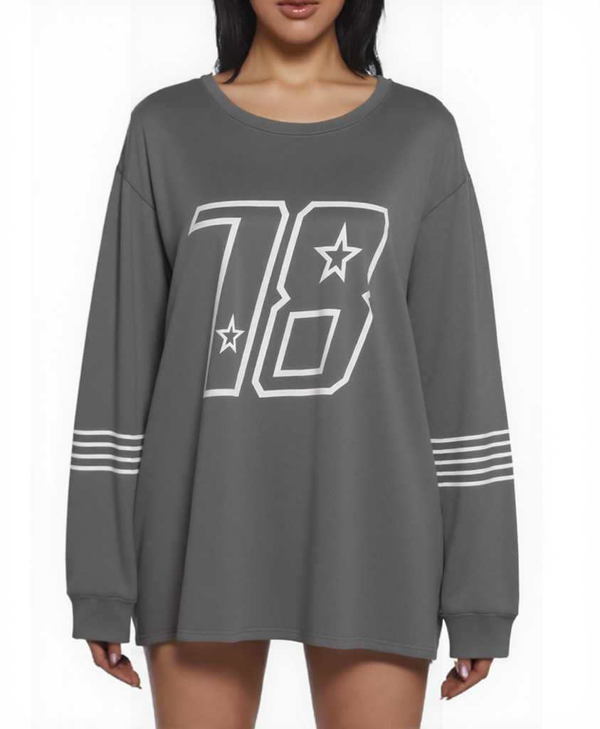 Y2K Distressed Graphic Tee - Grey Oversized Streetwear Top w/ Digital Letter Print-Aetheryn