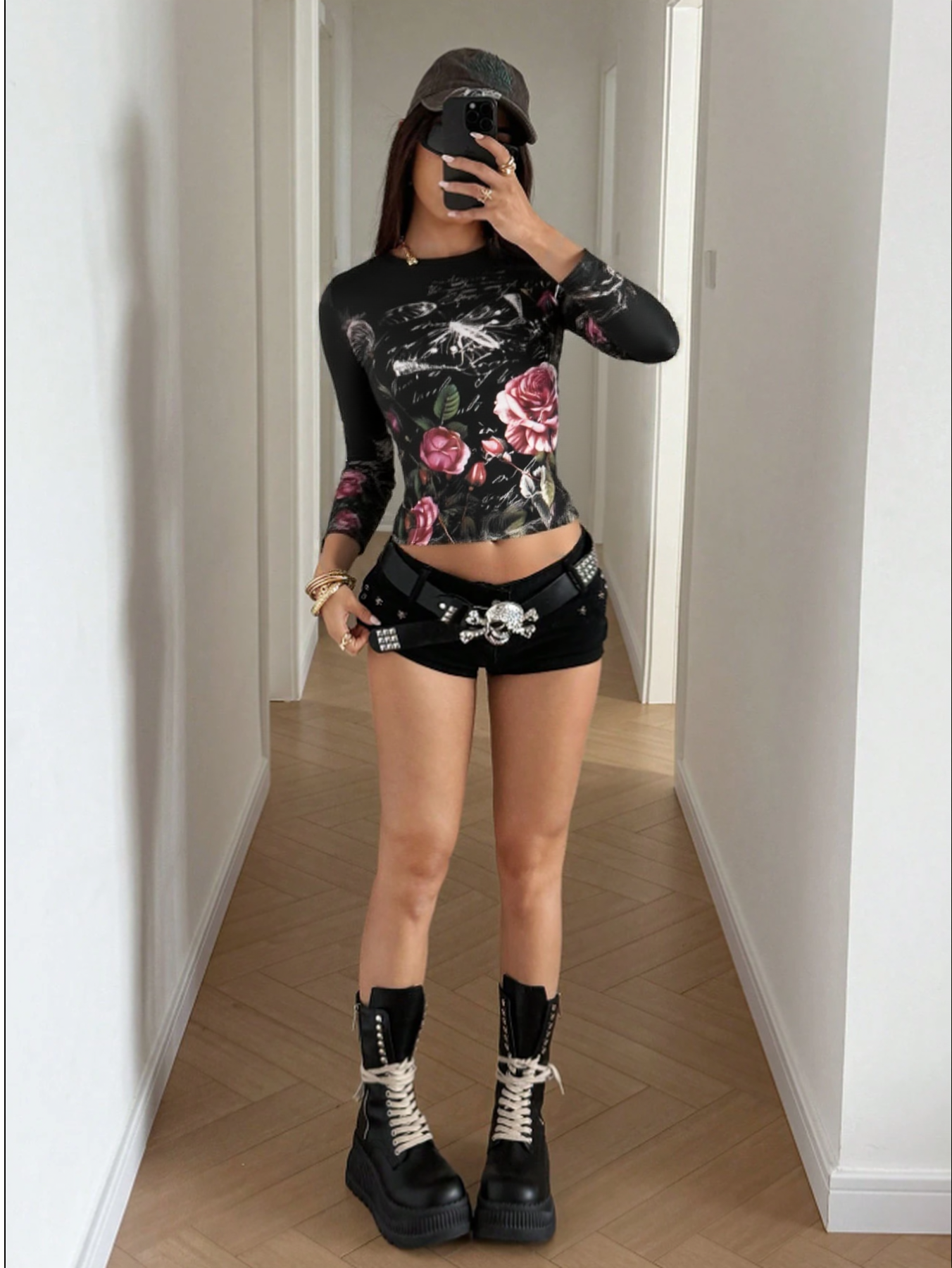 Y2K Butterfly Digital Print Fitted Cropped Top - Black Sporty Streetwear for Women-Aetheryn