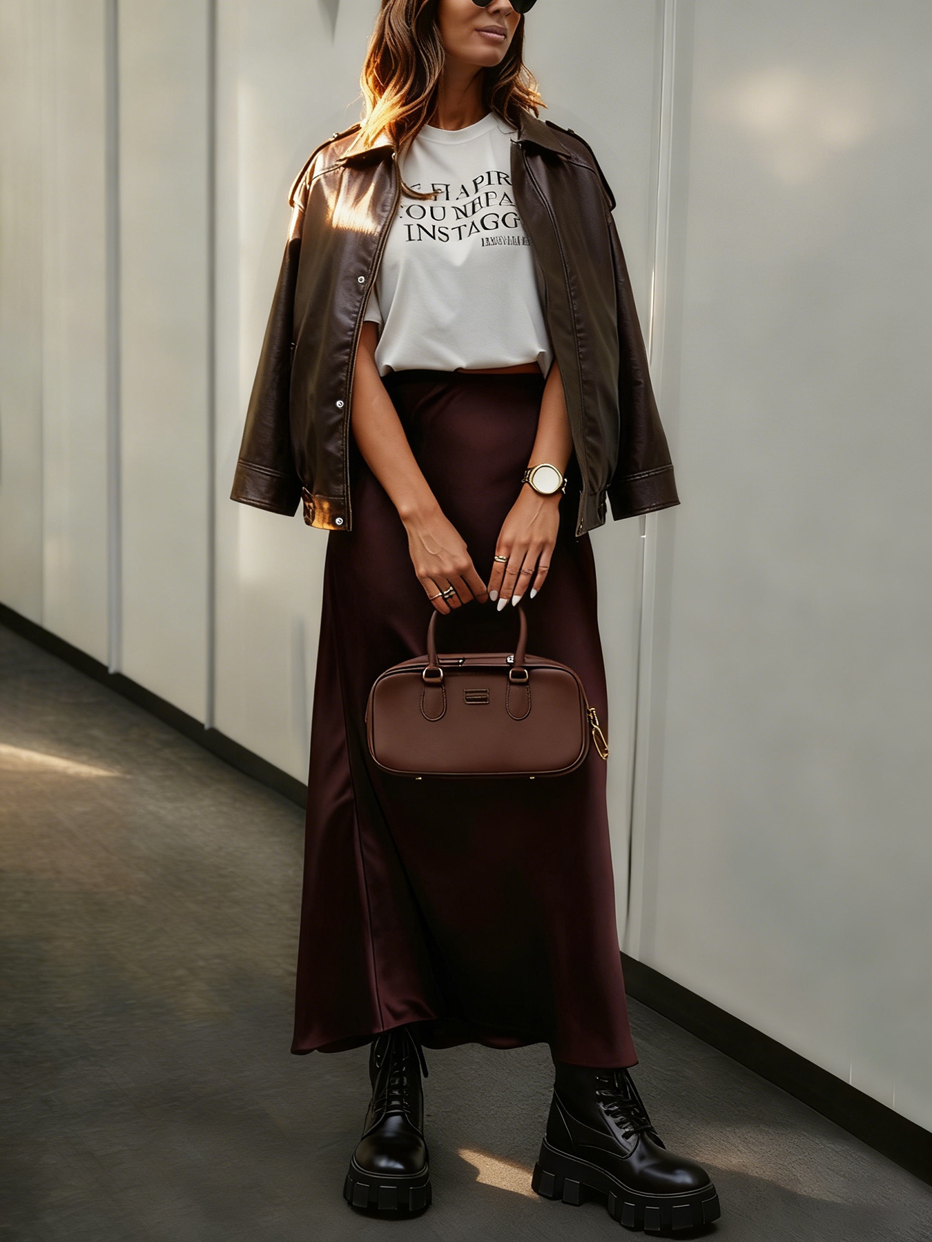 2026 Minimalist Color-Blocking Oversized Vegan Leather Jacket for Commute & Casual