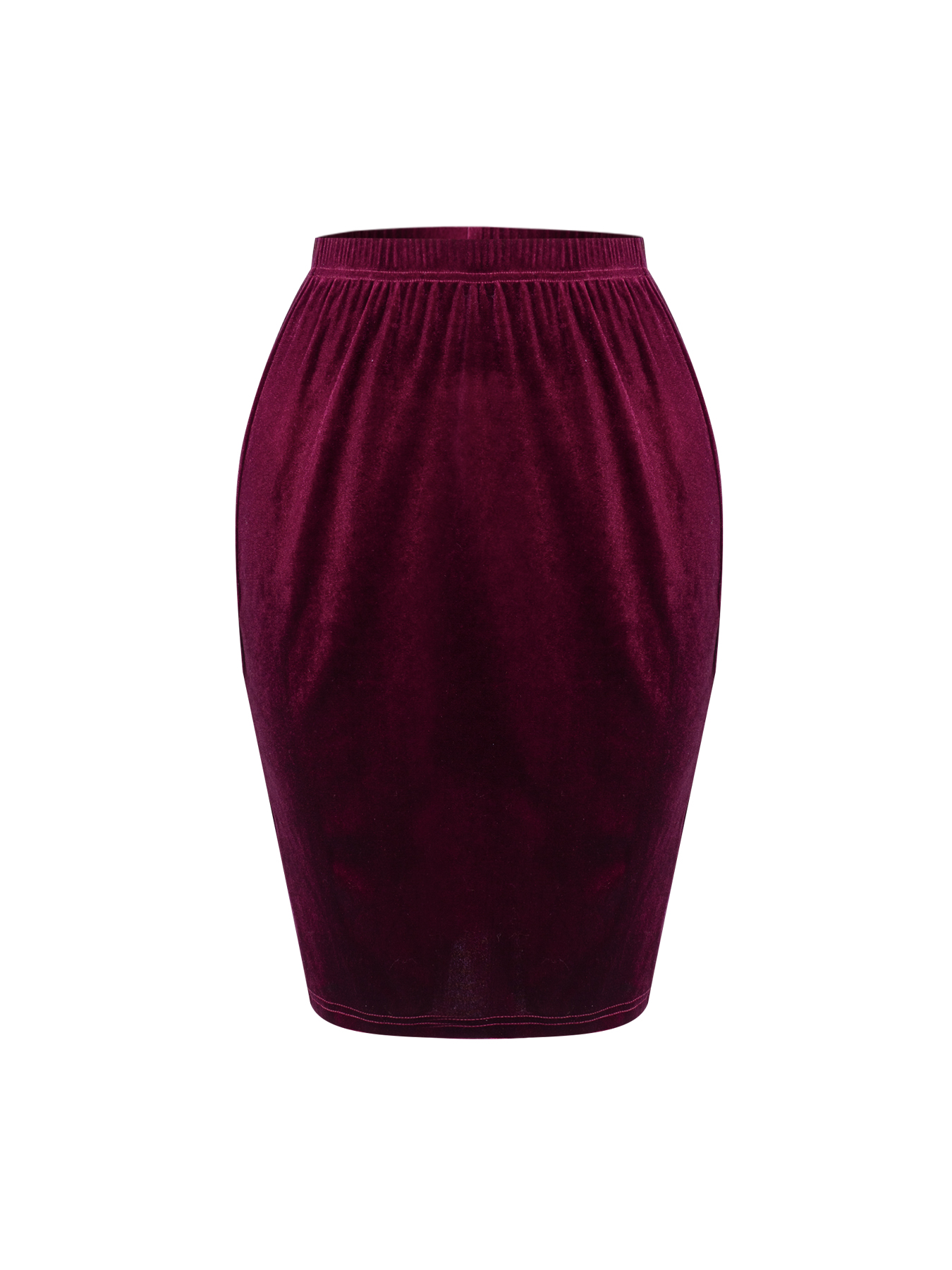 Woman's Burgundy Velvet Double-Breasted Blazer and Pencil Skirt Set