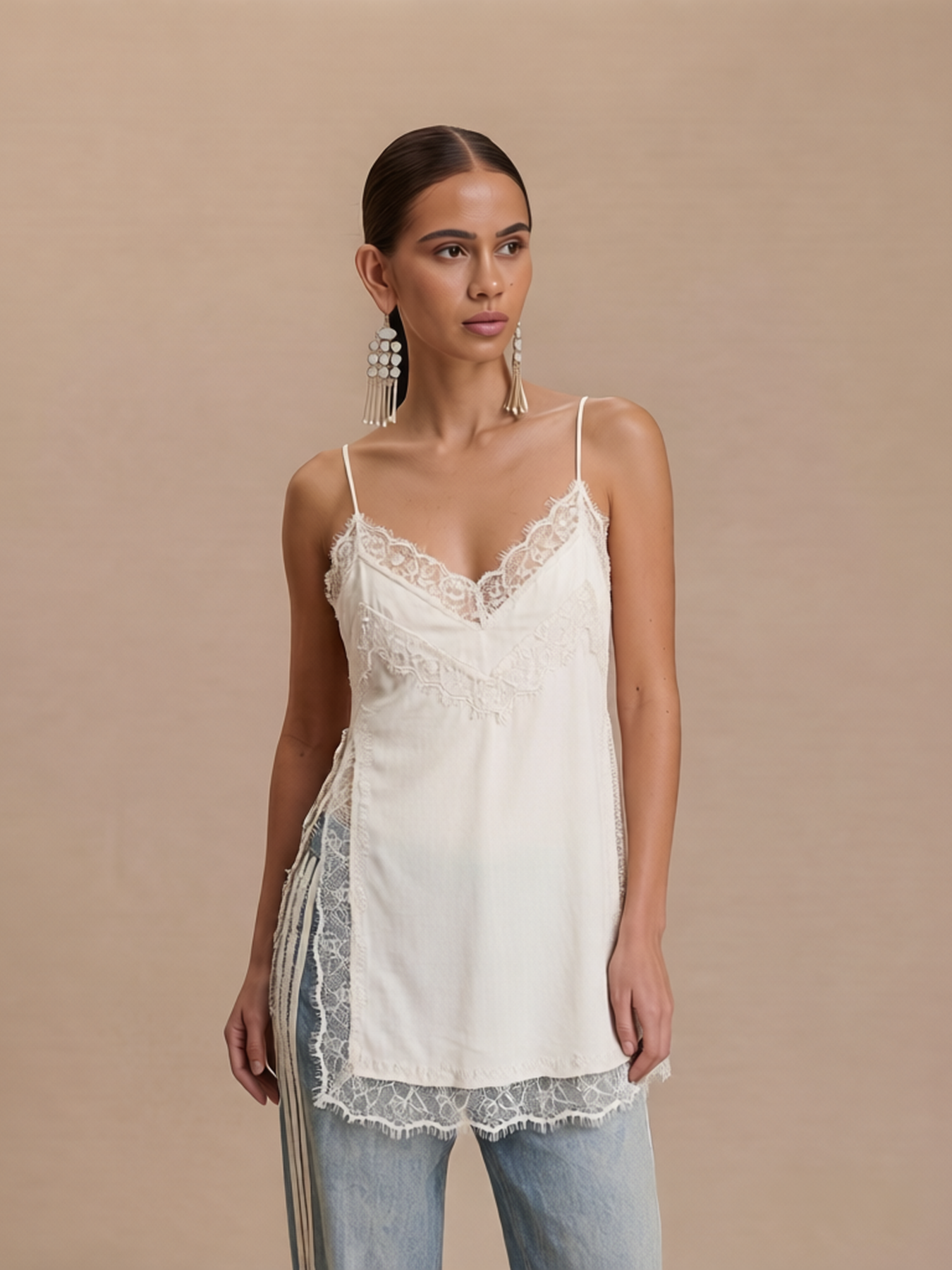 Cream Satin Lace Camisole Top