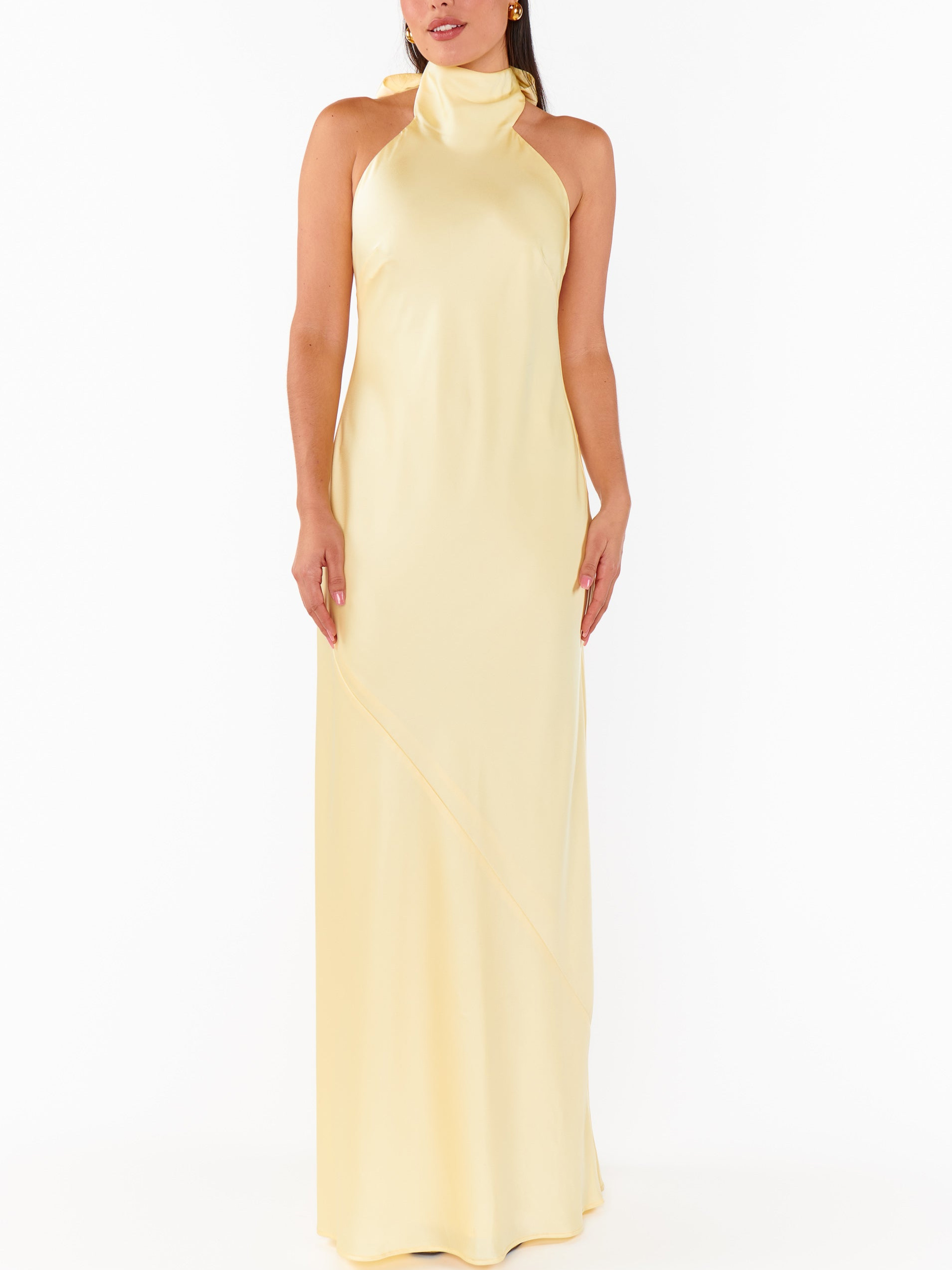 Lisa Maxi Dress ~ Pale Yellow Luxe Satin