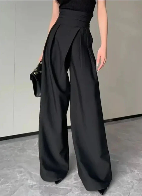 Black High Waist Wrap Wide Leg Pants