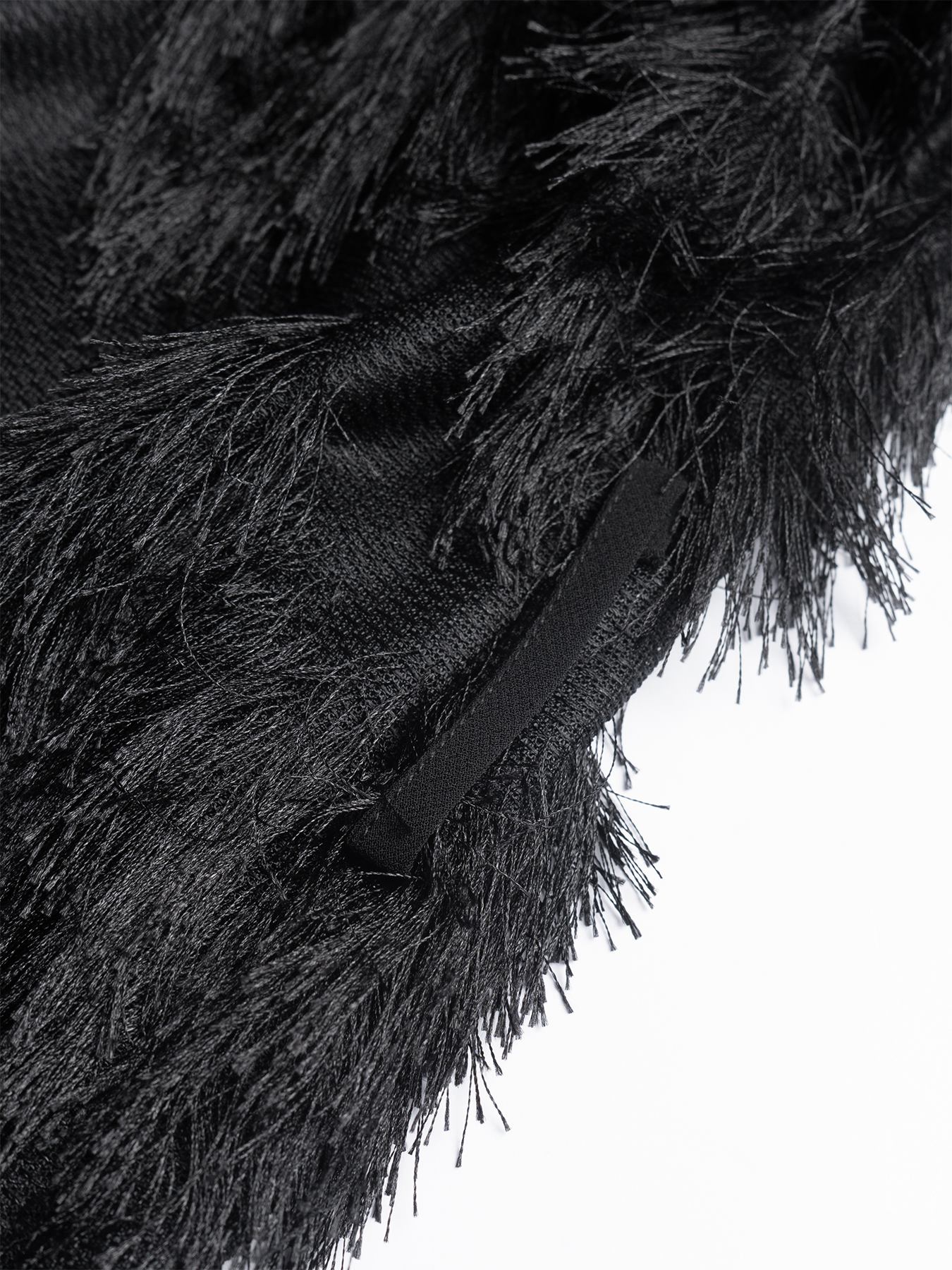 Woman's Round Neck Sheer Long Sleeve Feather Fringe Mini Dress