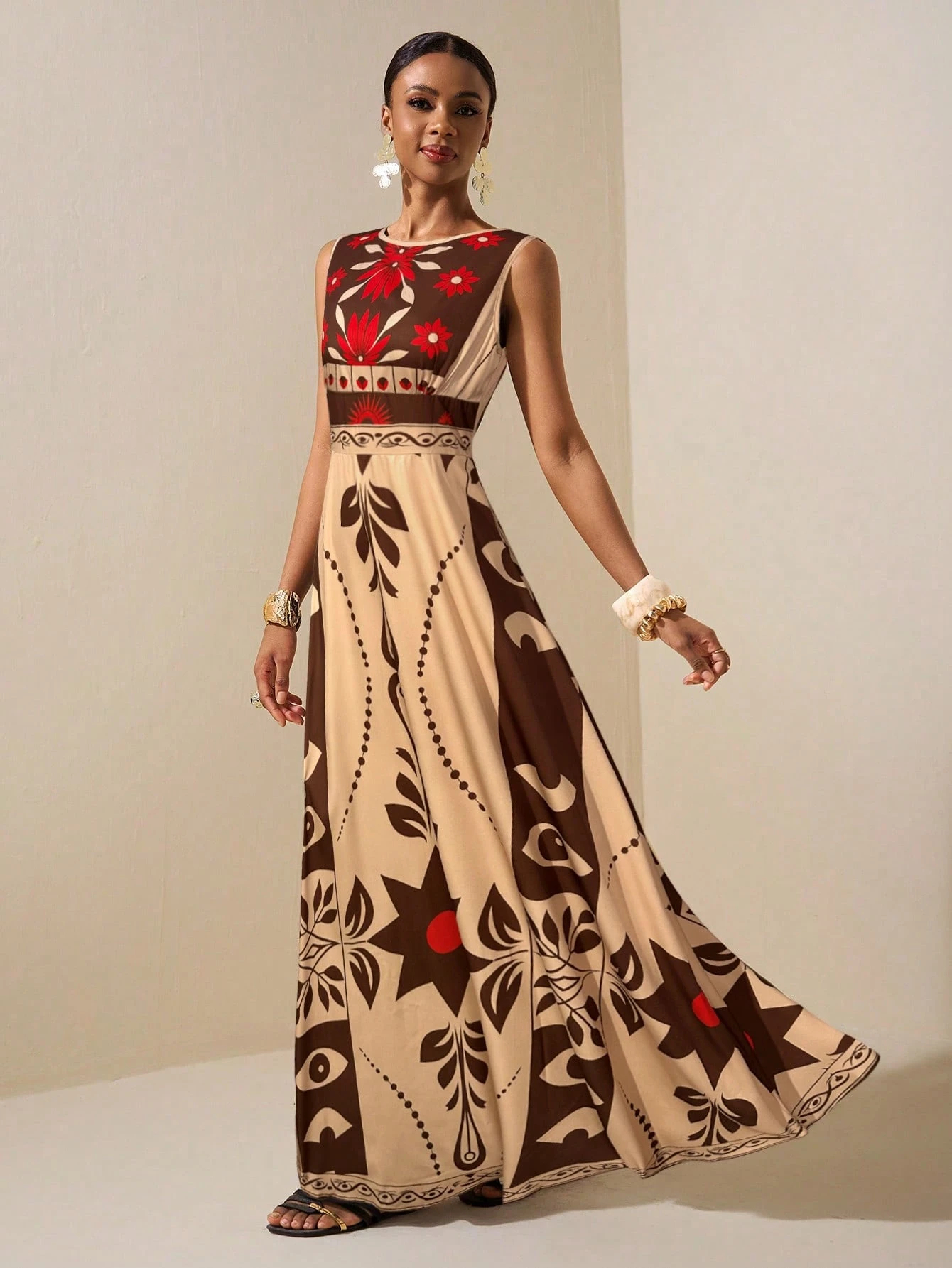 2026 Spring New Sleeveless Art Print Maxi Dress