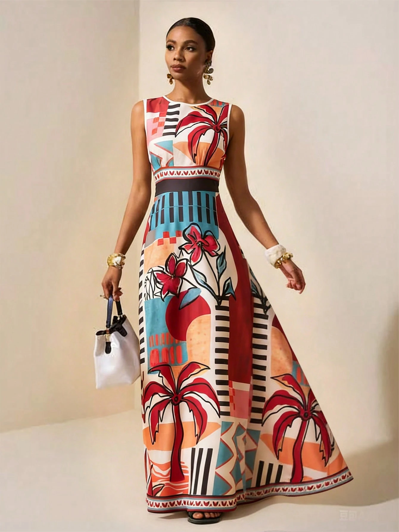 2026 Spring New Sleeveless Art Print Maxi Dress