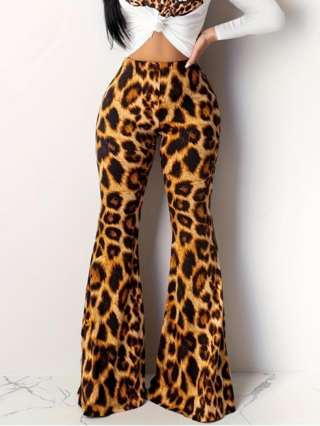 Women's Leopard Print Flare Pants