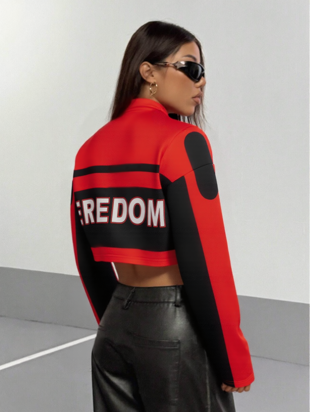 Y2K Digital Print Motocross Jacket - Cropped Streetwear Jacket w/ Distressed Letter Sleeves-Aetheryn