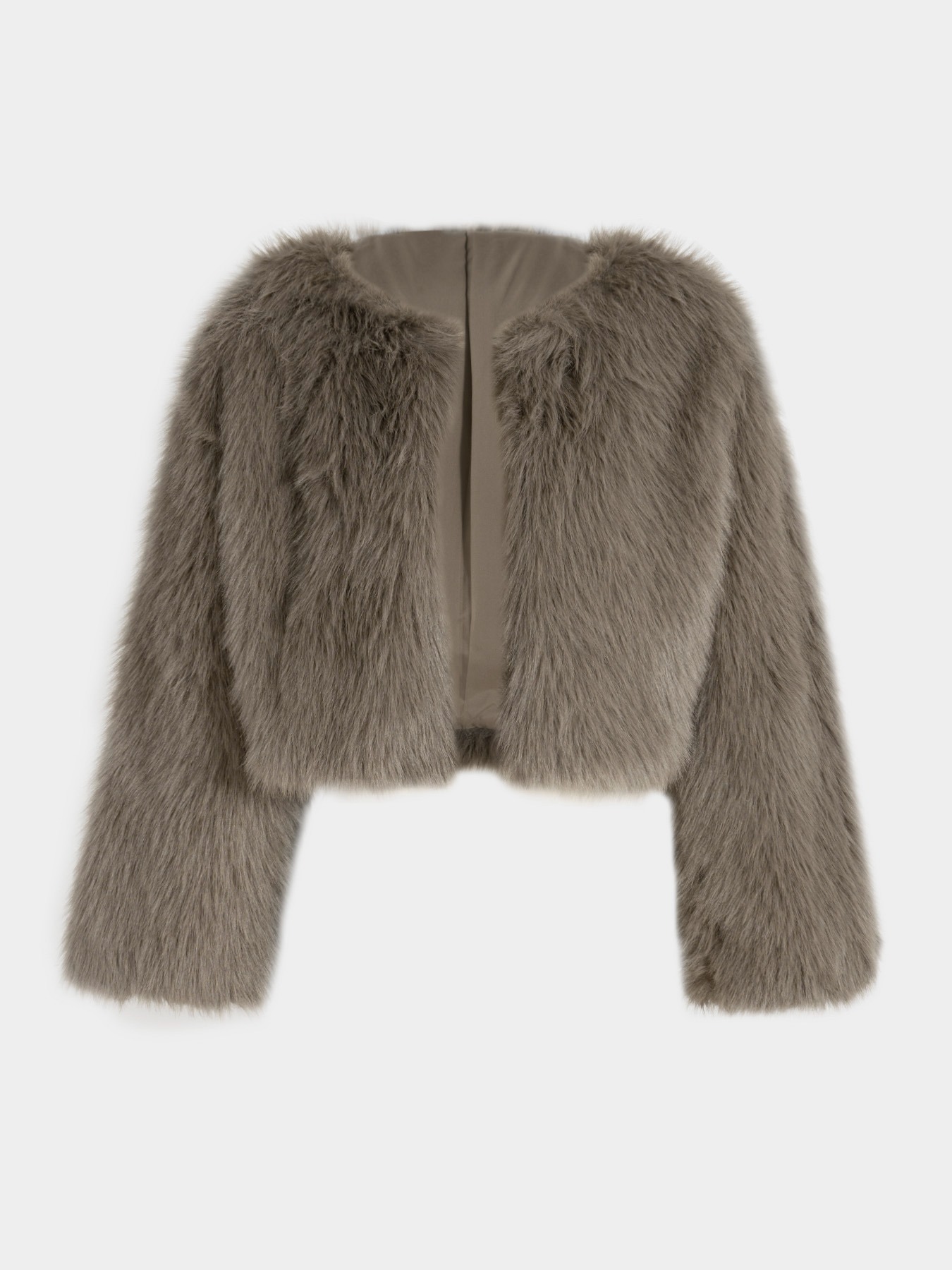 Round-collared short mock-fur jacket Women‘s loose-fitting thin-looking fleece cardigan Dinner party warm jacket