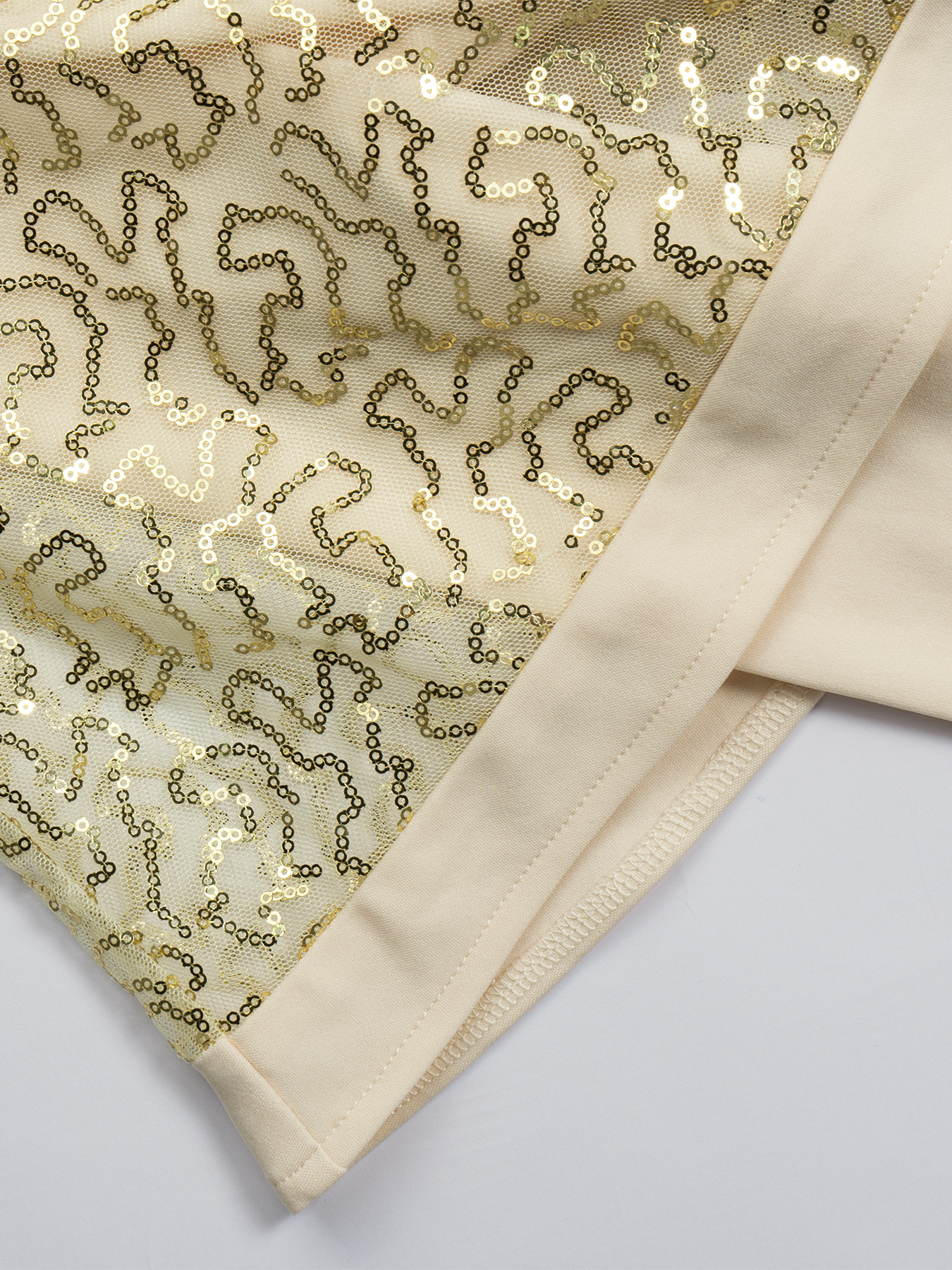 Woman's Beige Sequin Cape-Overlay Long Sleeve Bodycon Midi Dress